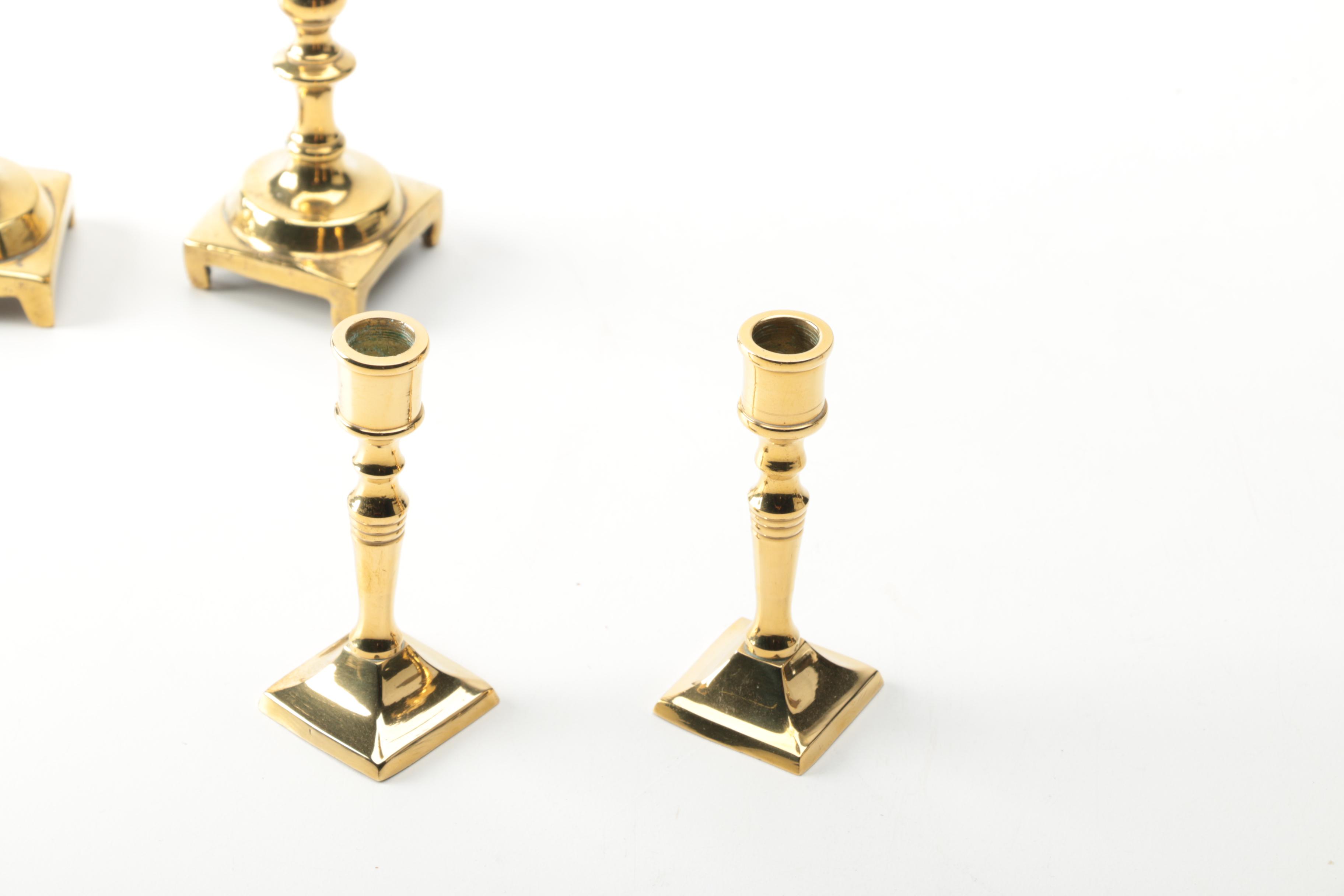 Brass Candlesticks and Chessboard Stool