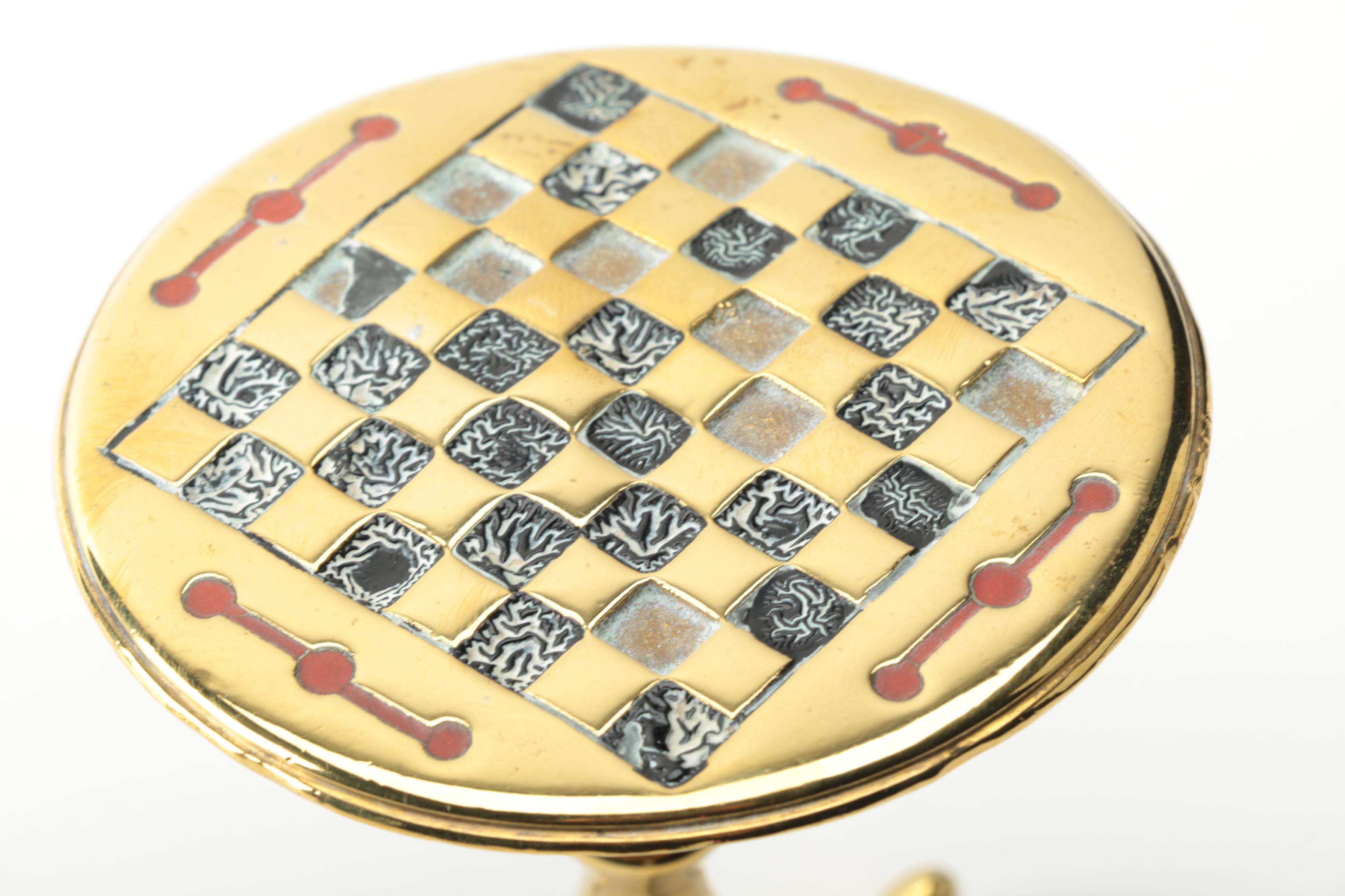 Brass Candlesticks and Chessboard Stool