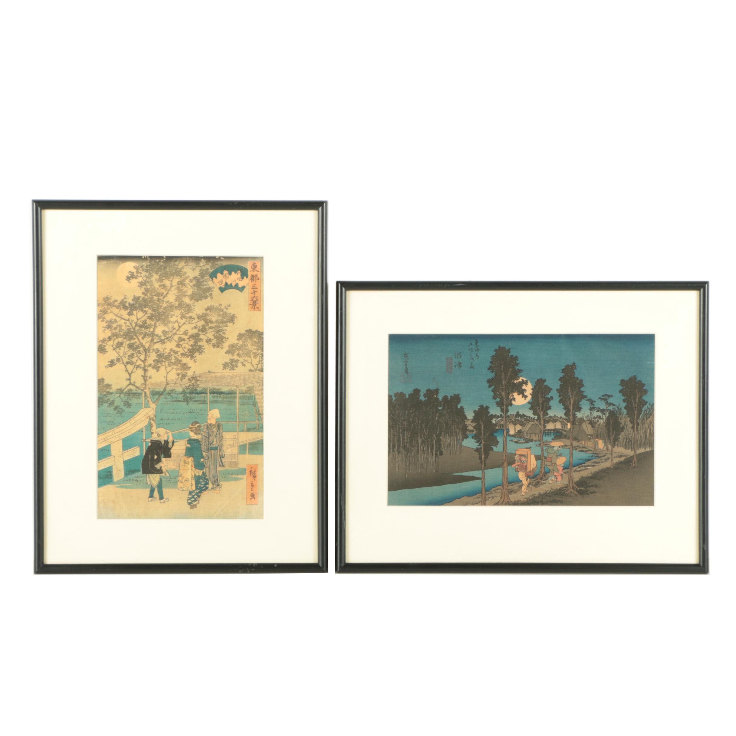 Ukiyo-e Woodblock Prints on Paper After Utagawa Hiroshige and Hiroshige II