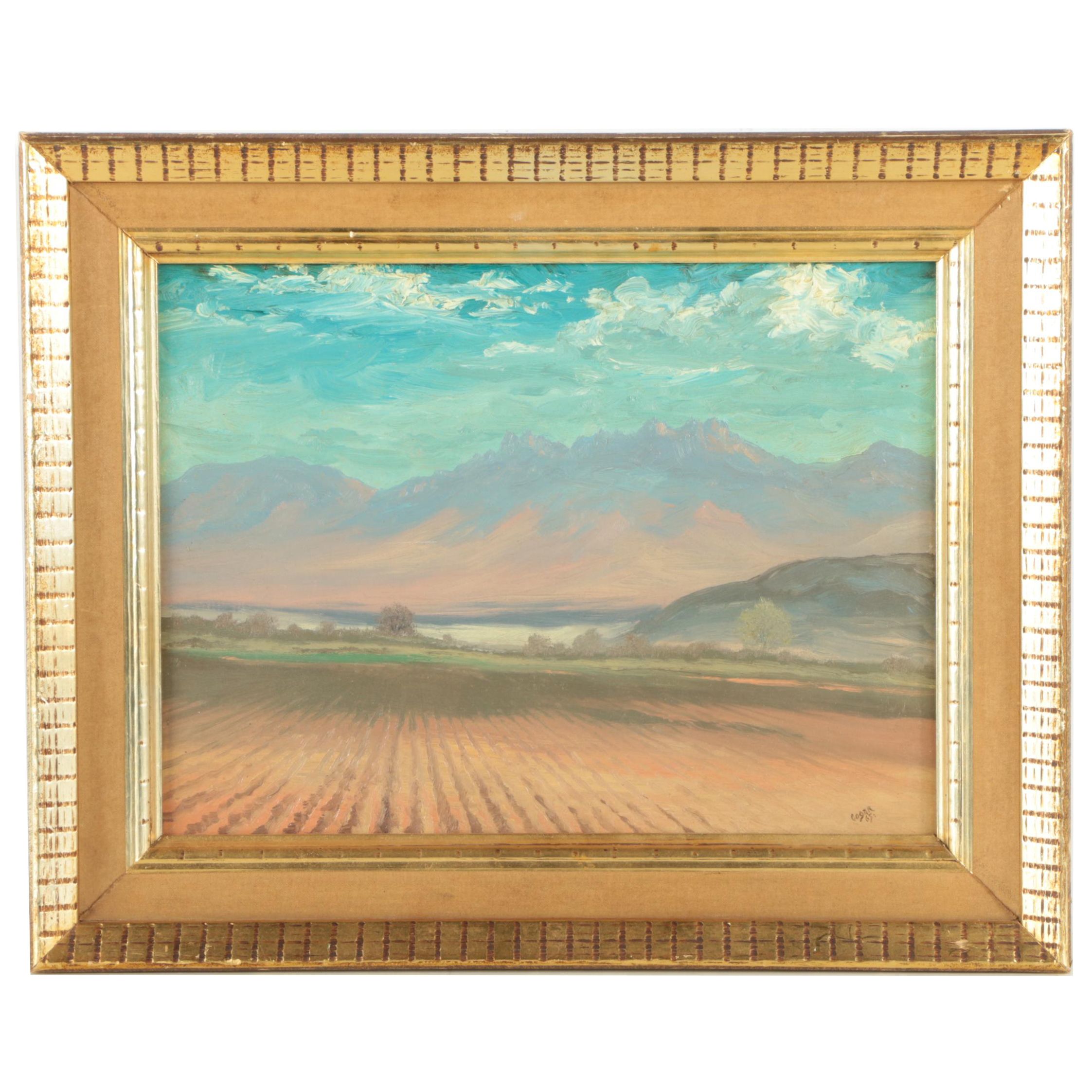 Carl Cogar Original 1965 Oil Painting on Masonite of a Field