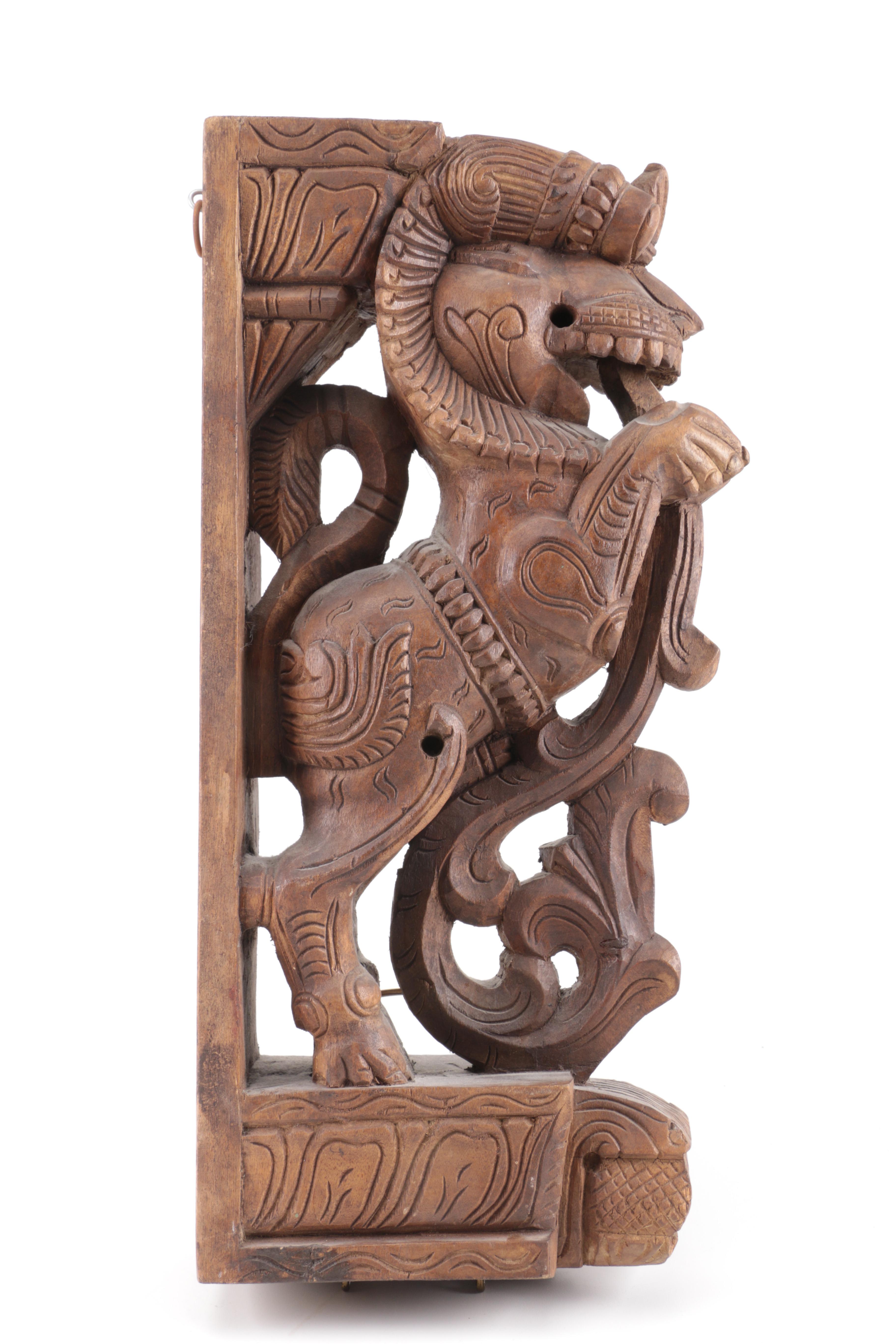 Carved Wooden Yali Mythical Creature Wall Decoration