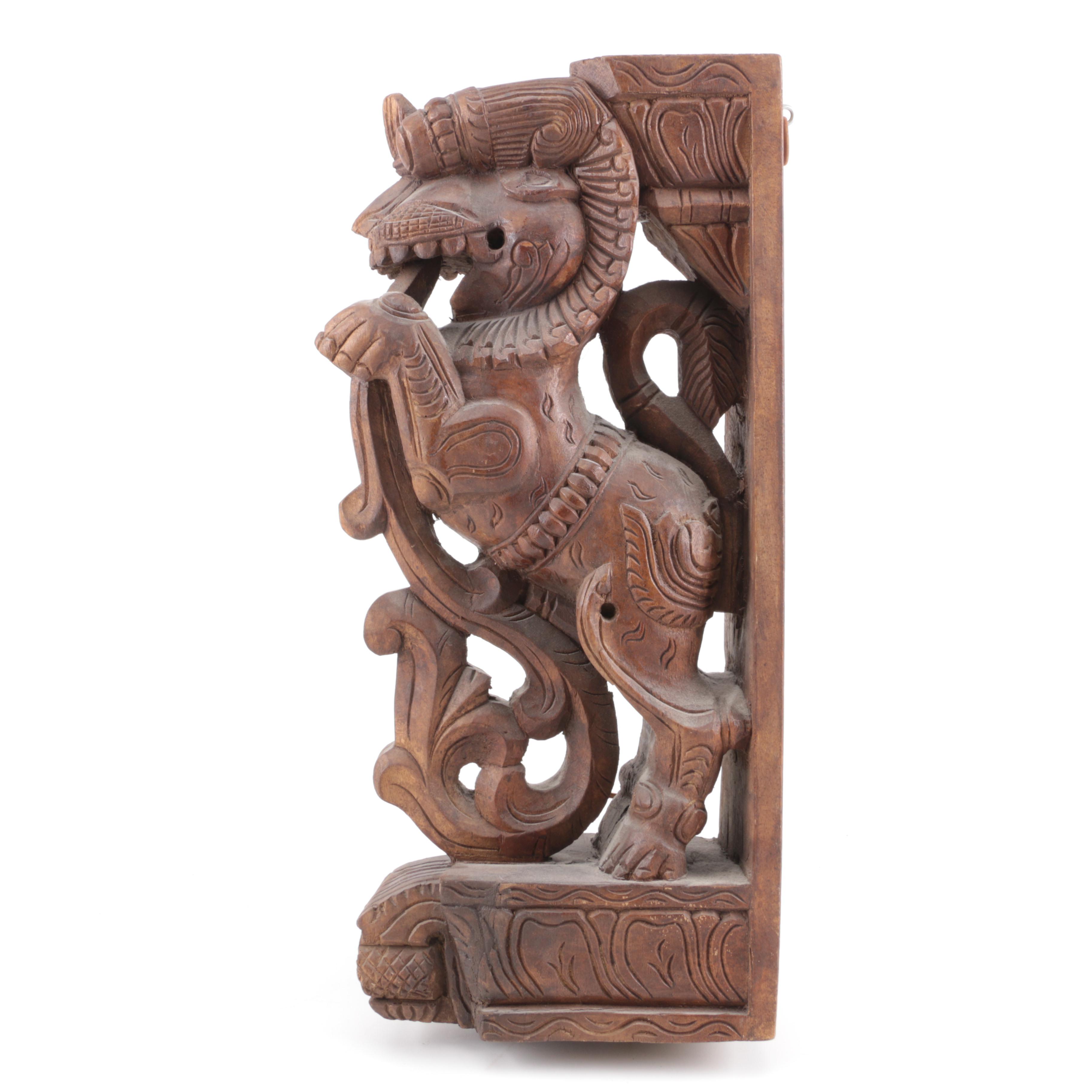 Carved Wooden Yali Mythical Creature Wall Decoration