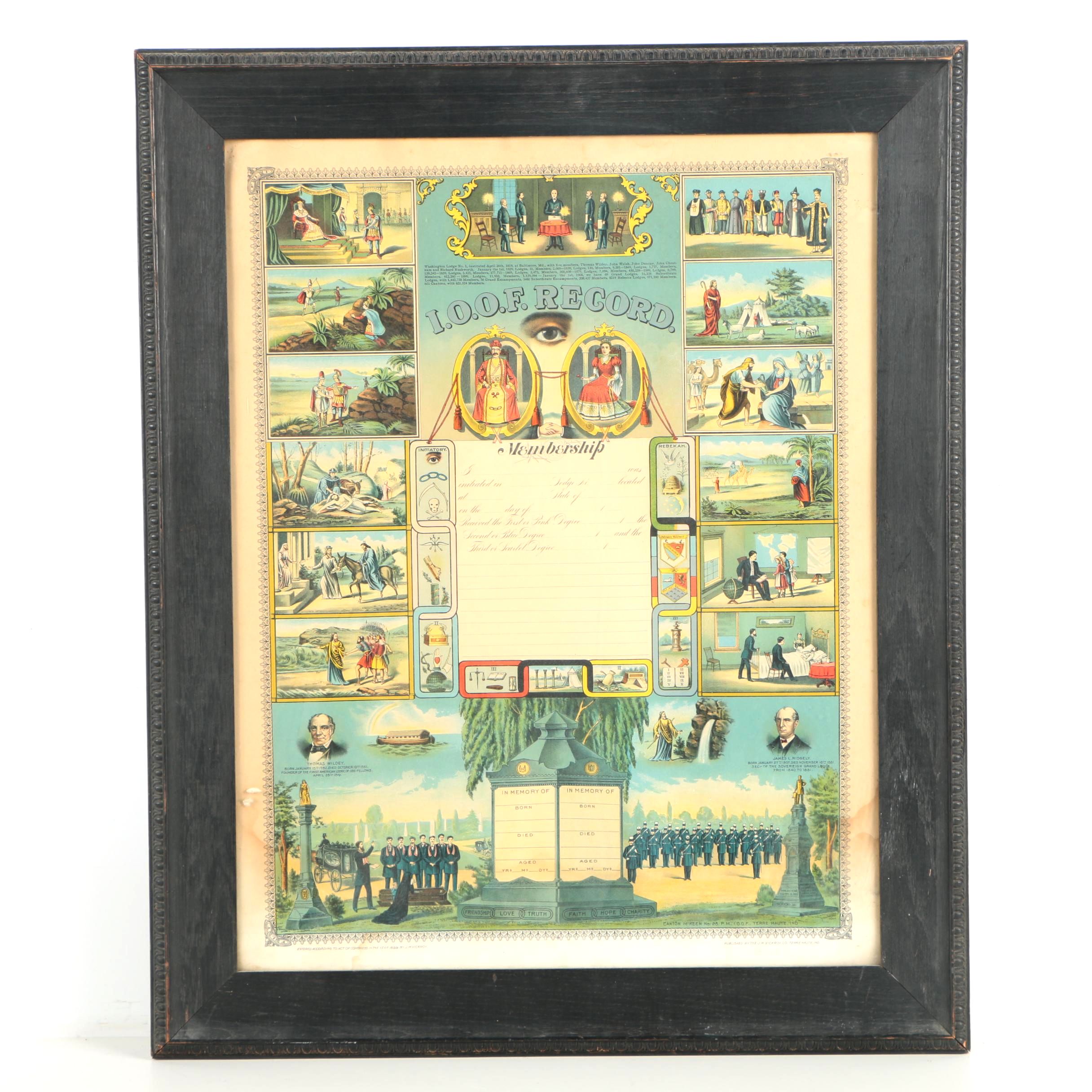 I.O.O.F. Cemetery Records Color Lithograph Poster on Paper