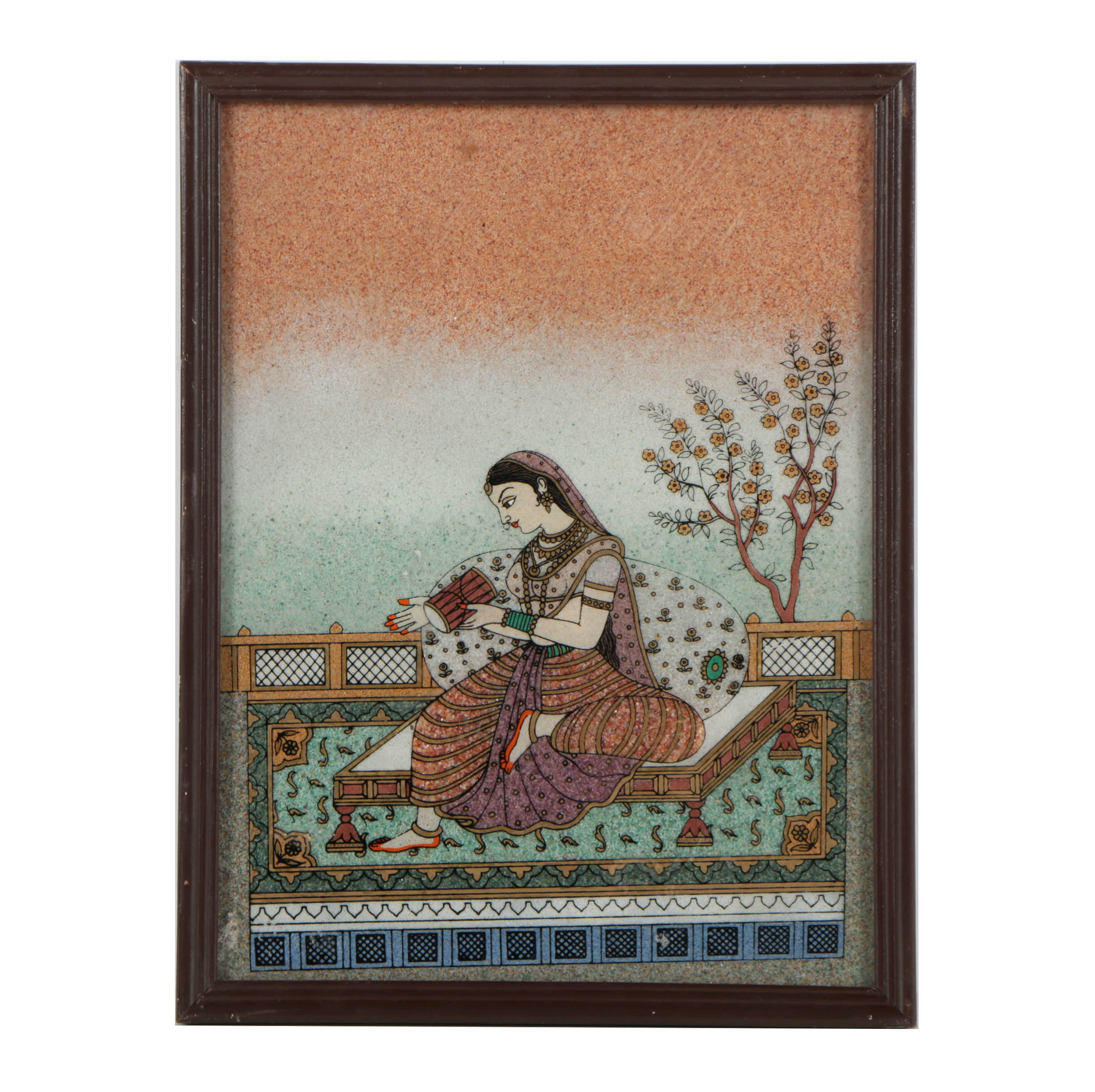 Composite Stone and Reverse Glass Painting of Indian Woman
