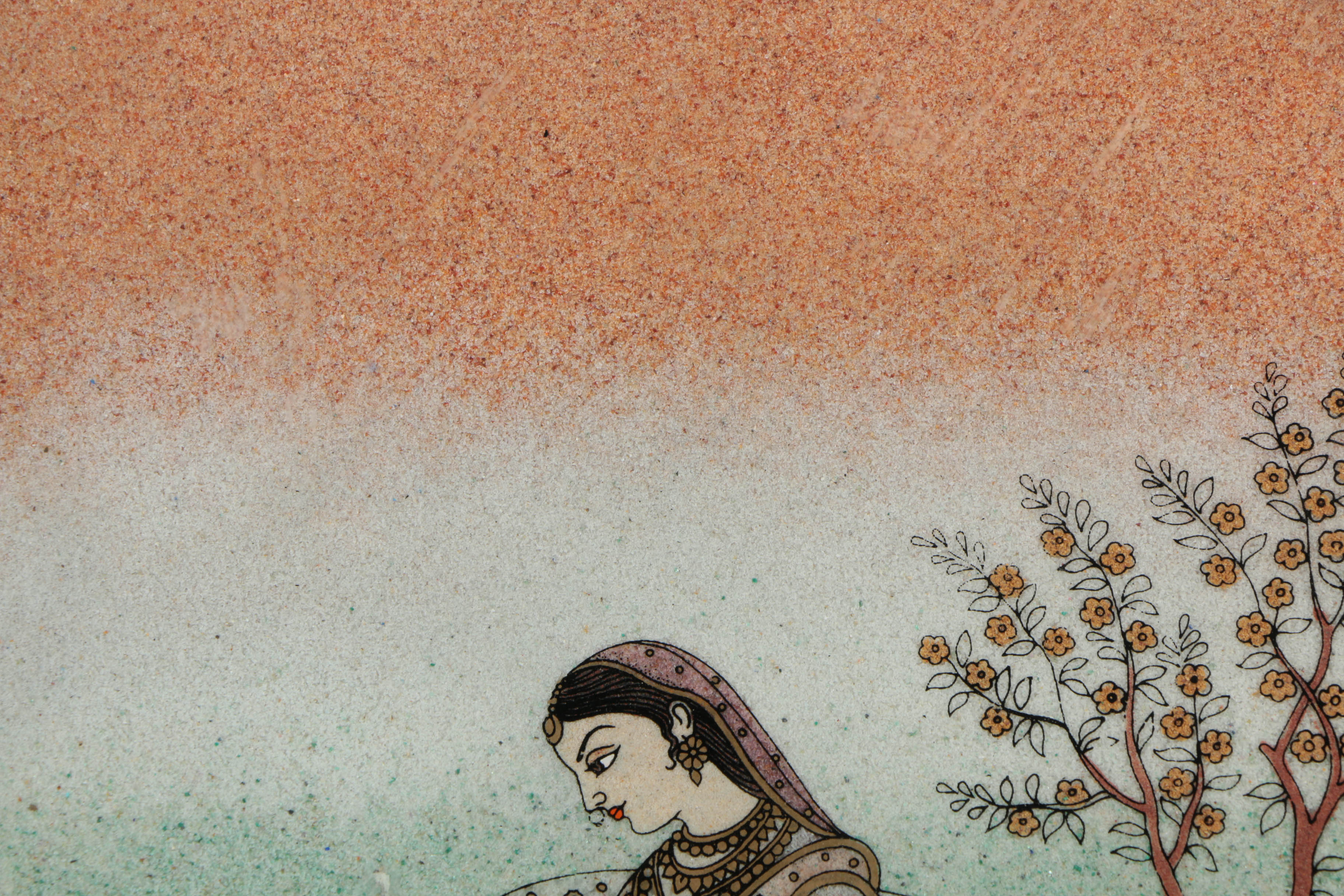 Composite Stone and Reverse Glass Painting of Indian Woman