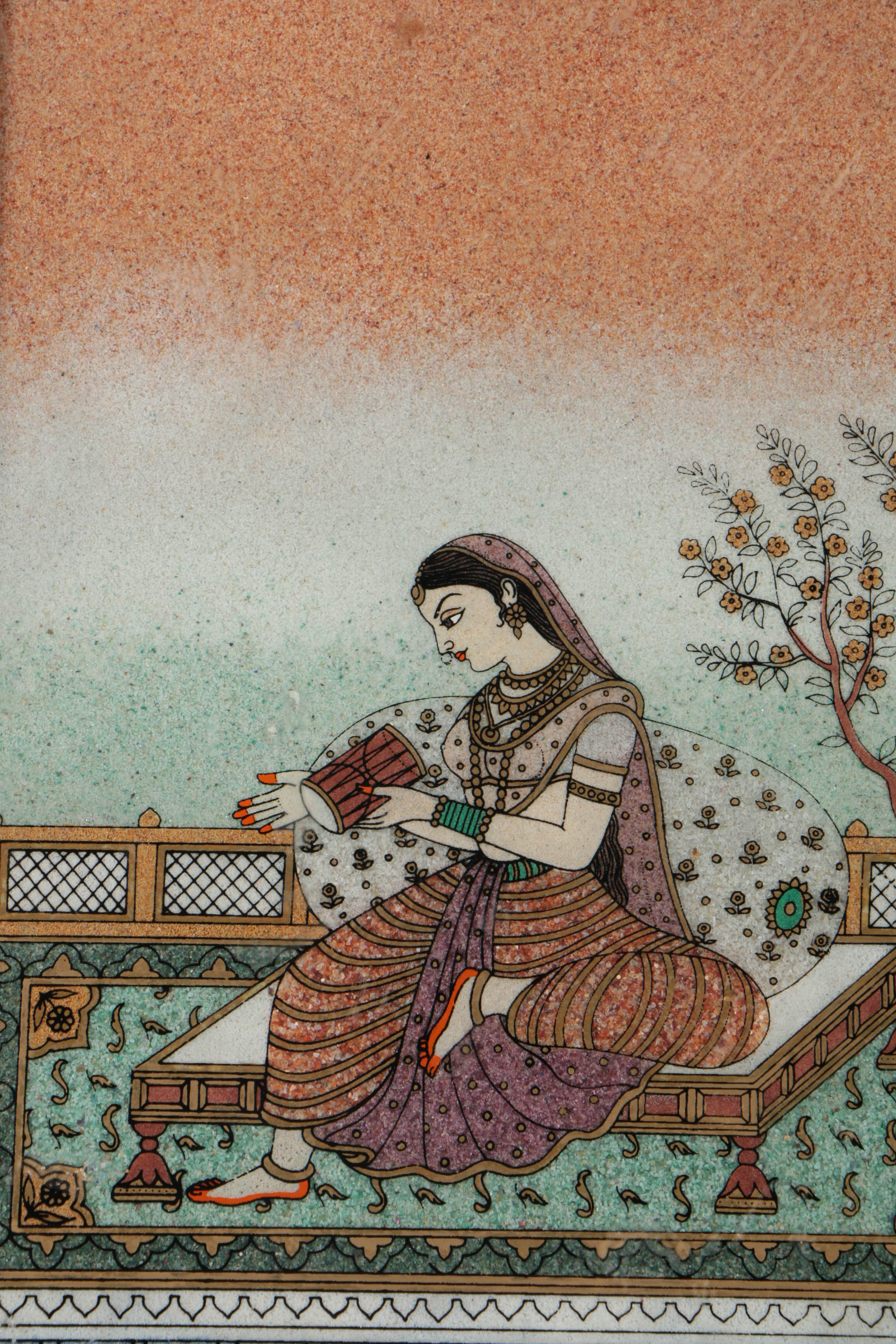Composite Stone and Reverse Glass Painting of Indian Woman
