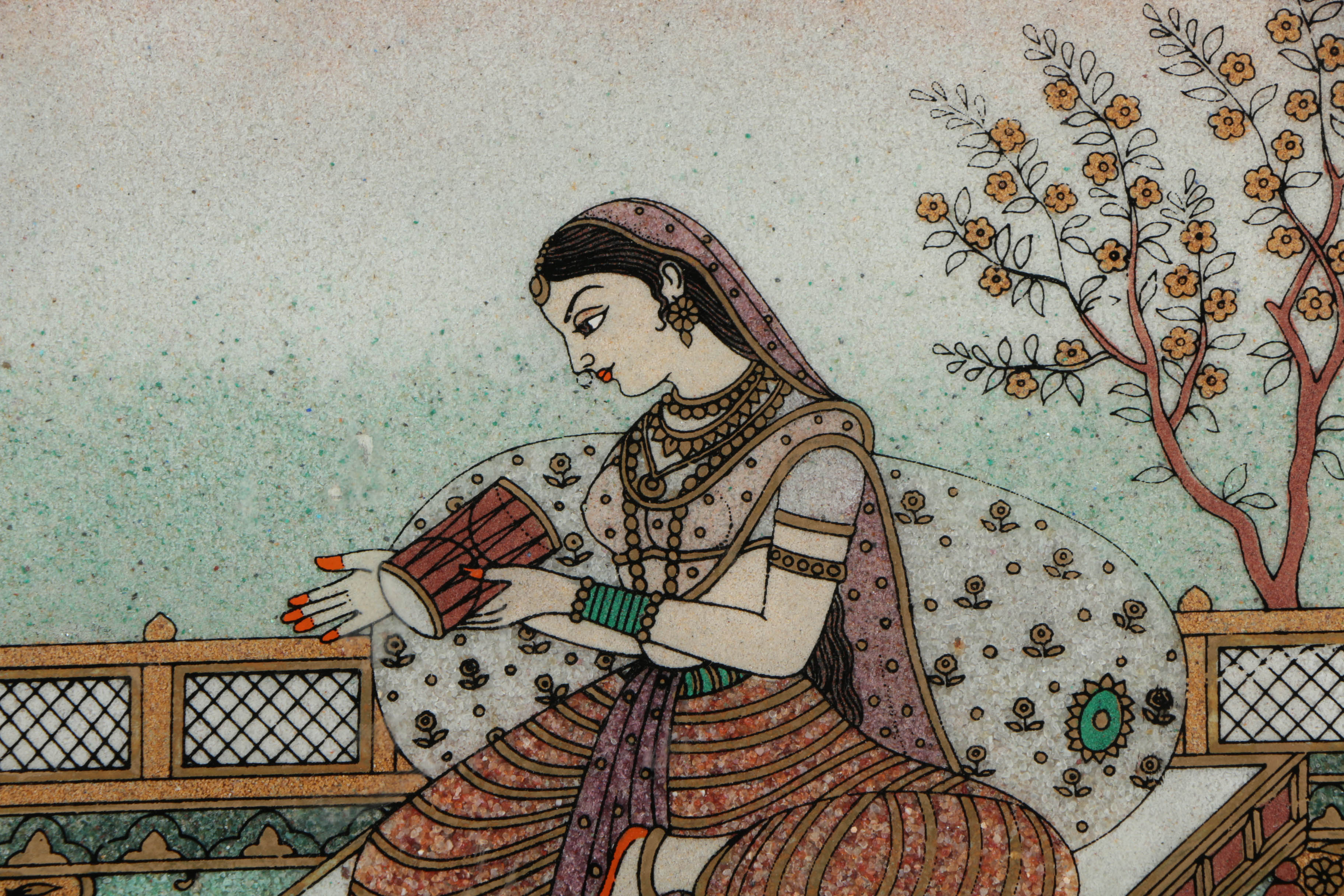 Composite Stone and Reverse Glass Painting of Indian Woman