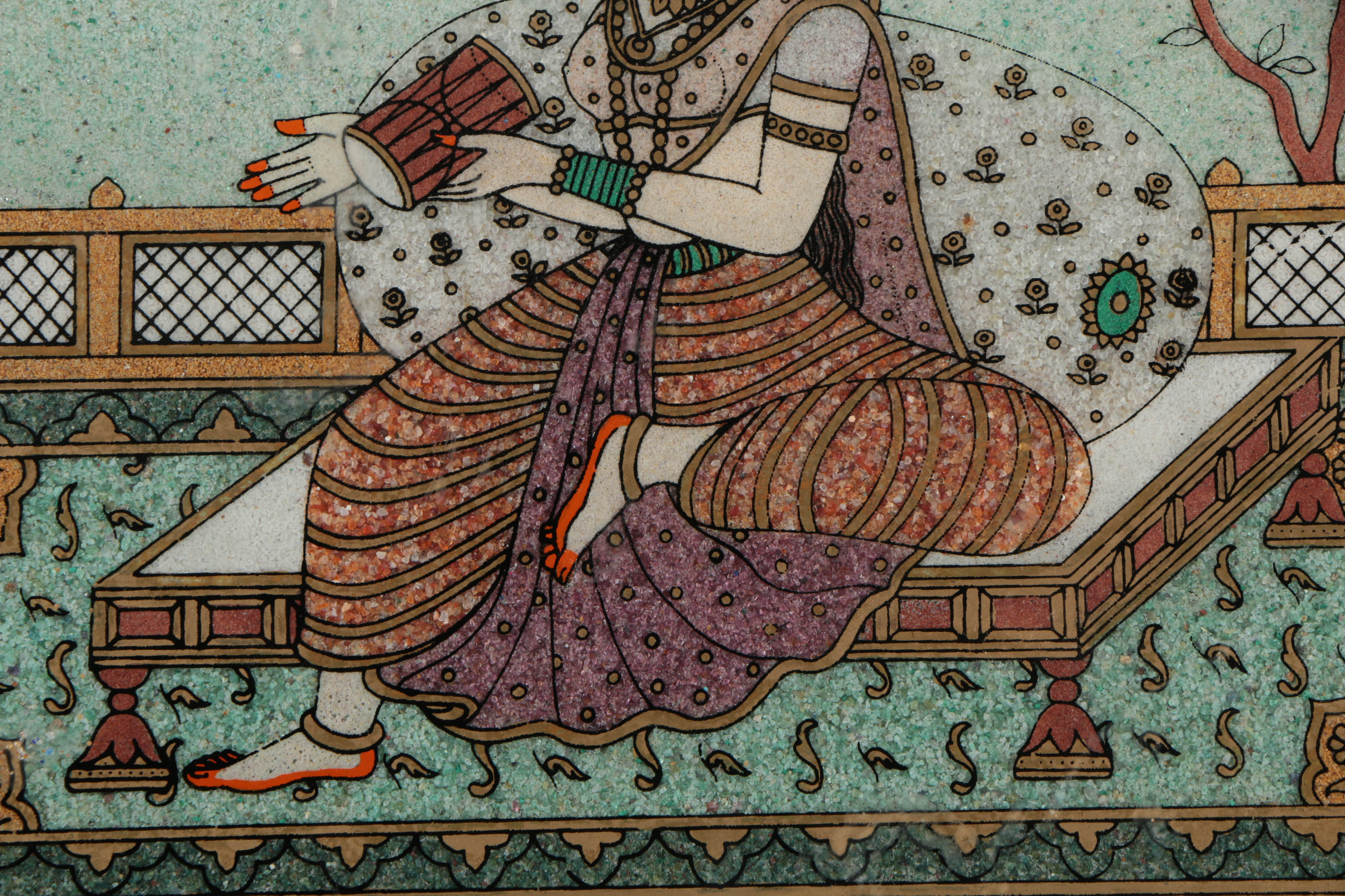 Composite Stone and Reverse Glass Painting of Indian Woman