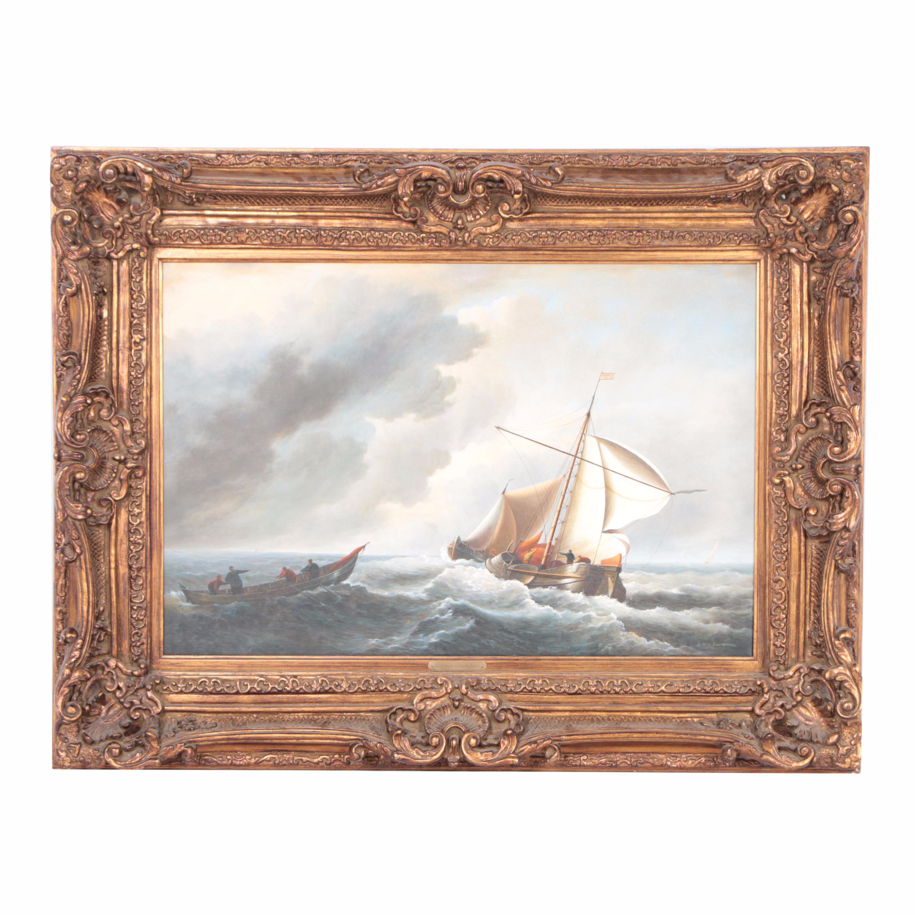 Simon Timmerman Oil Painting "Dutch Vessel in a Strong Breeze"