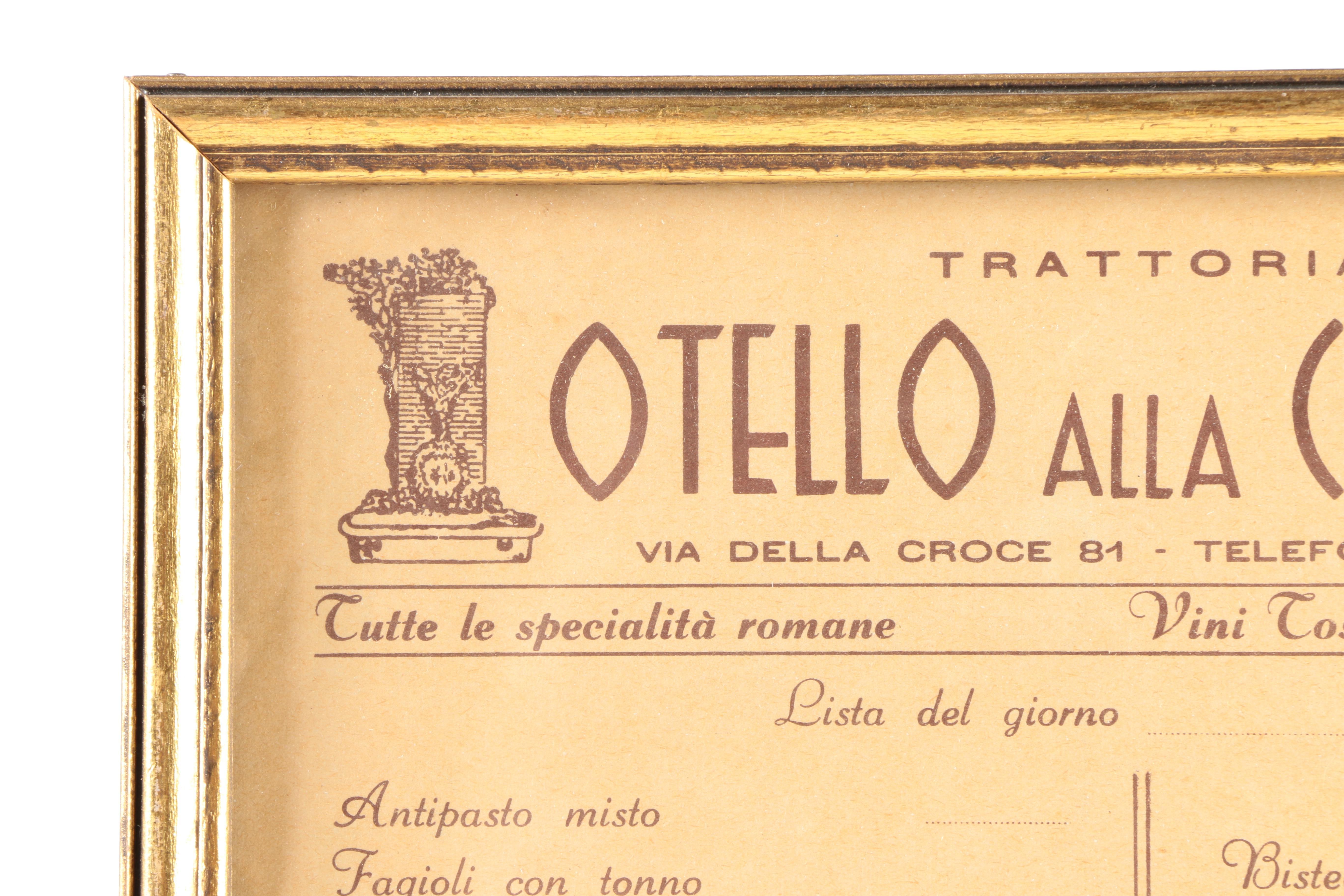 Framed Restaurant Menus Including Restaurants of Rome and Copenhagen