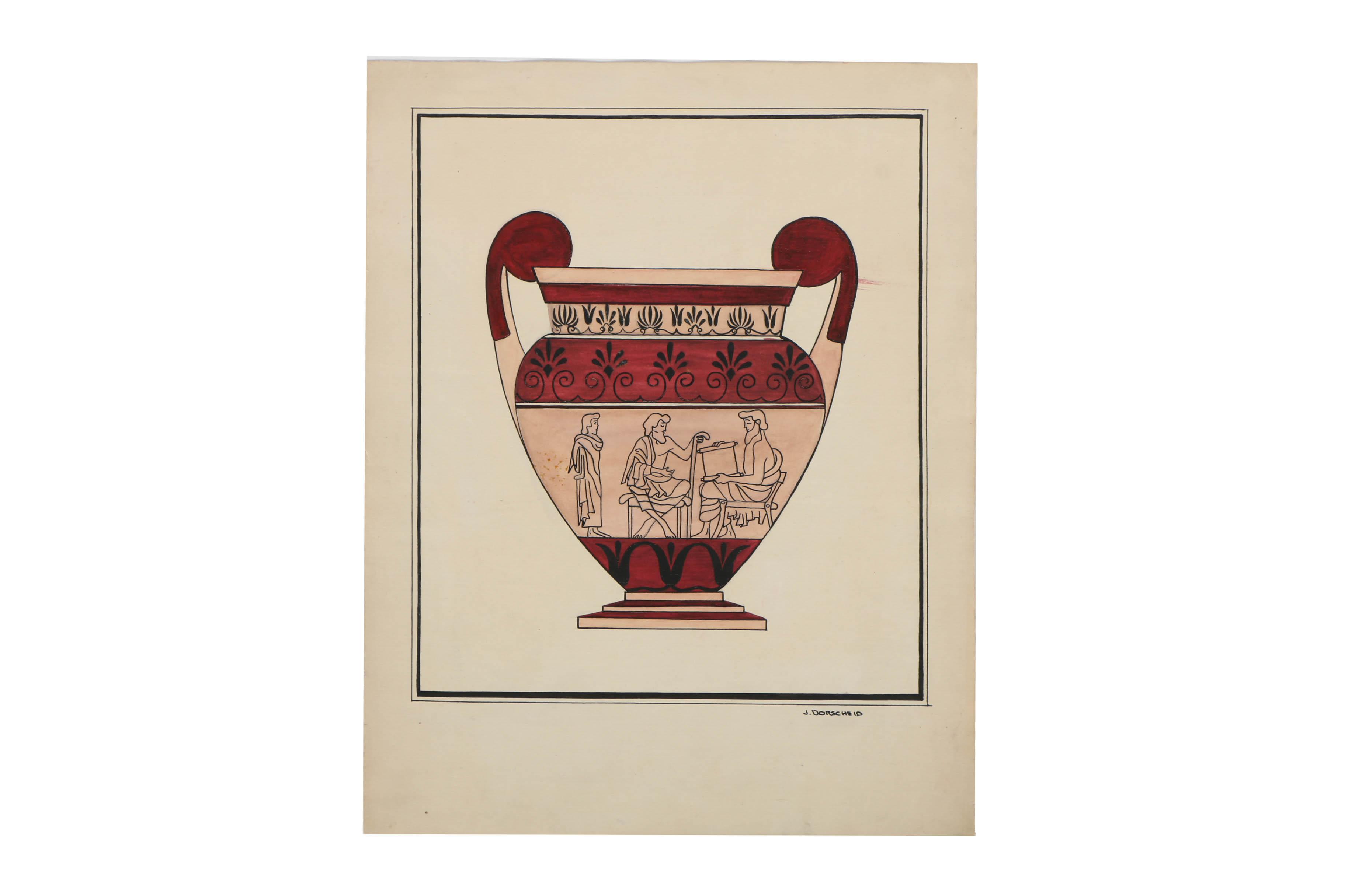 Pair of Ink and Pencil Drawings of Greek Style Vases