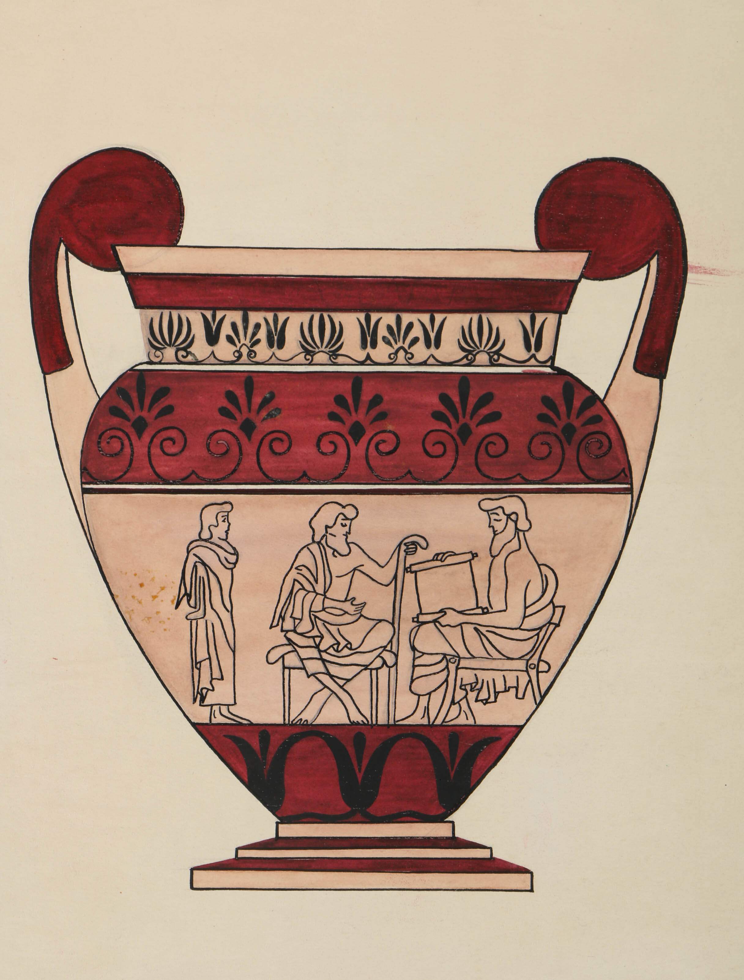 Pair of Ink and Pencil Drawings of Greek Style Vases