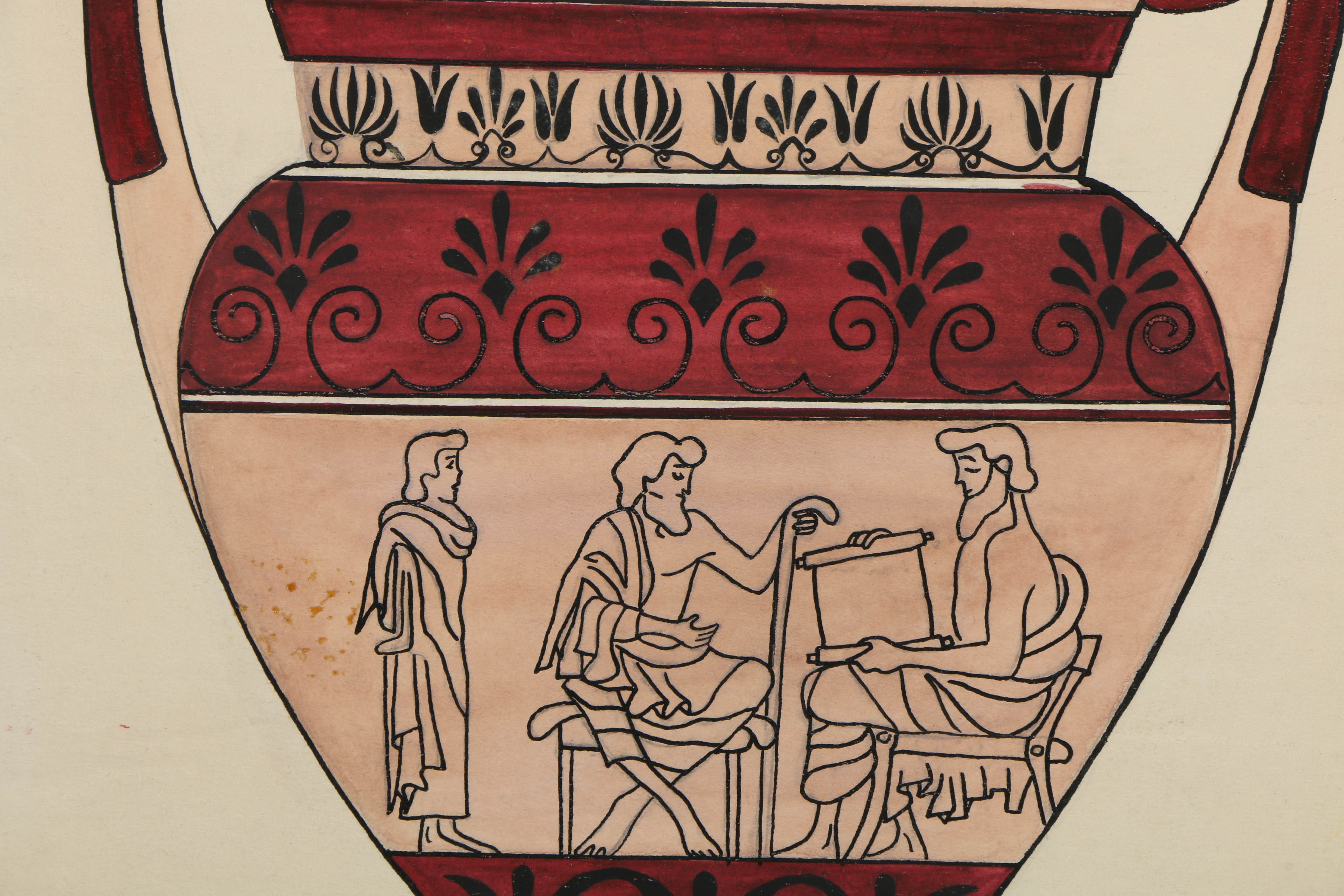 Pair of Ink and Pencil Drawings of Greek Style Vases