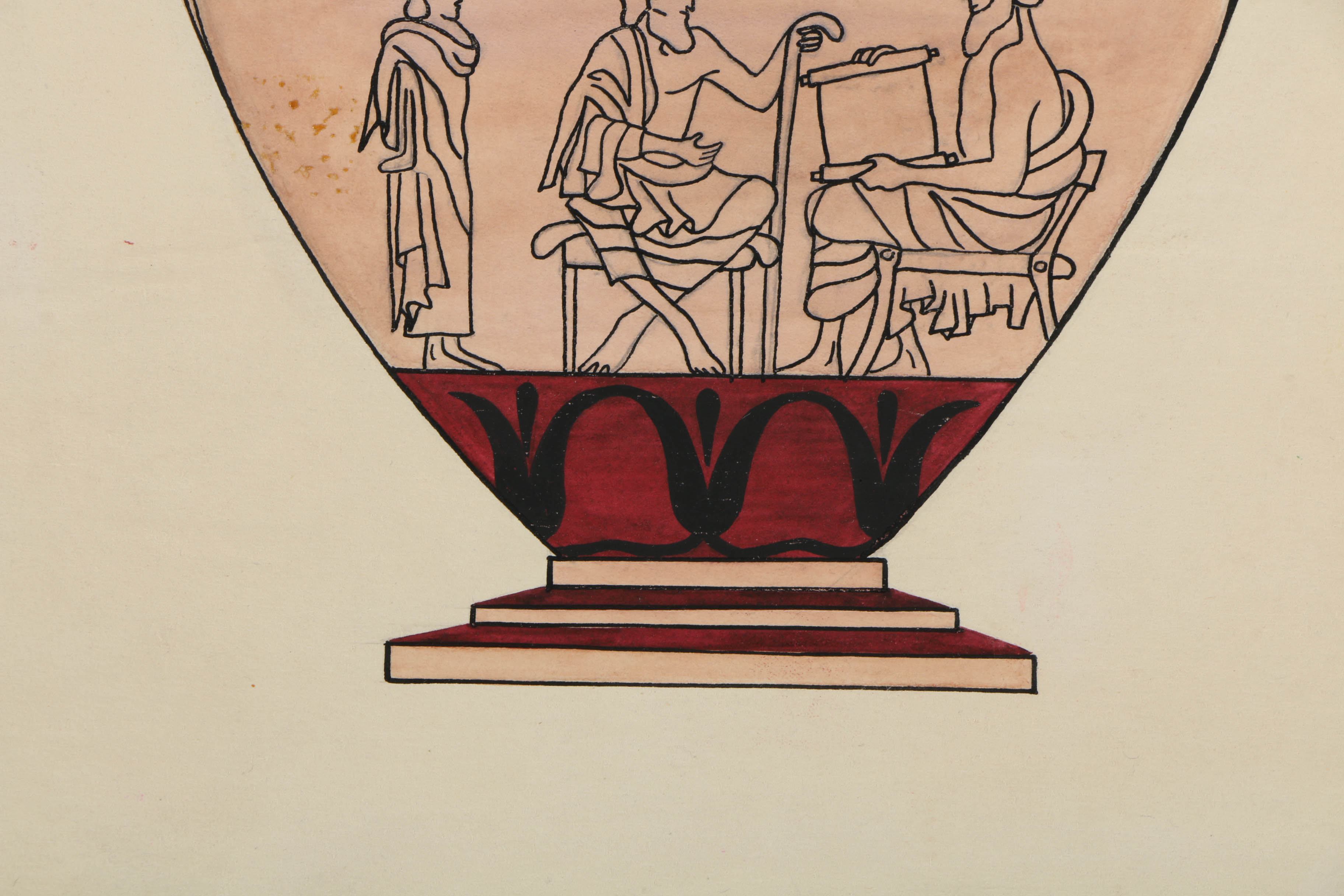 Pair of Ink and Pencil Drawings of Greek Style Vases