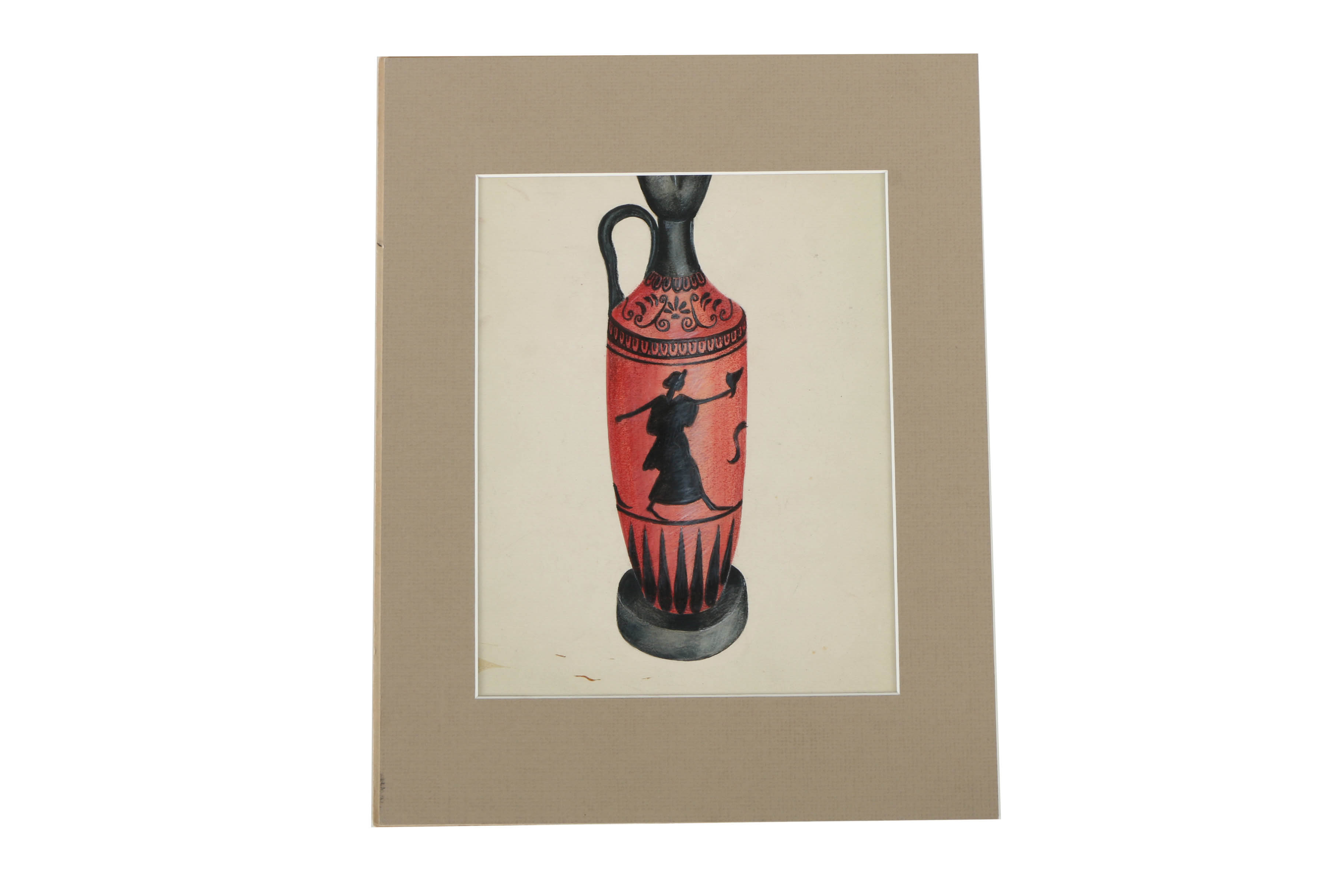 Pair of Ink and Pencil Drawings of Greek Style Vases