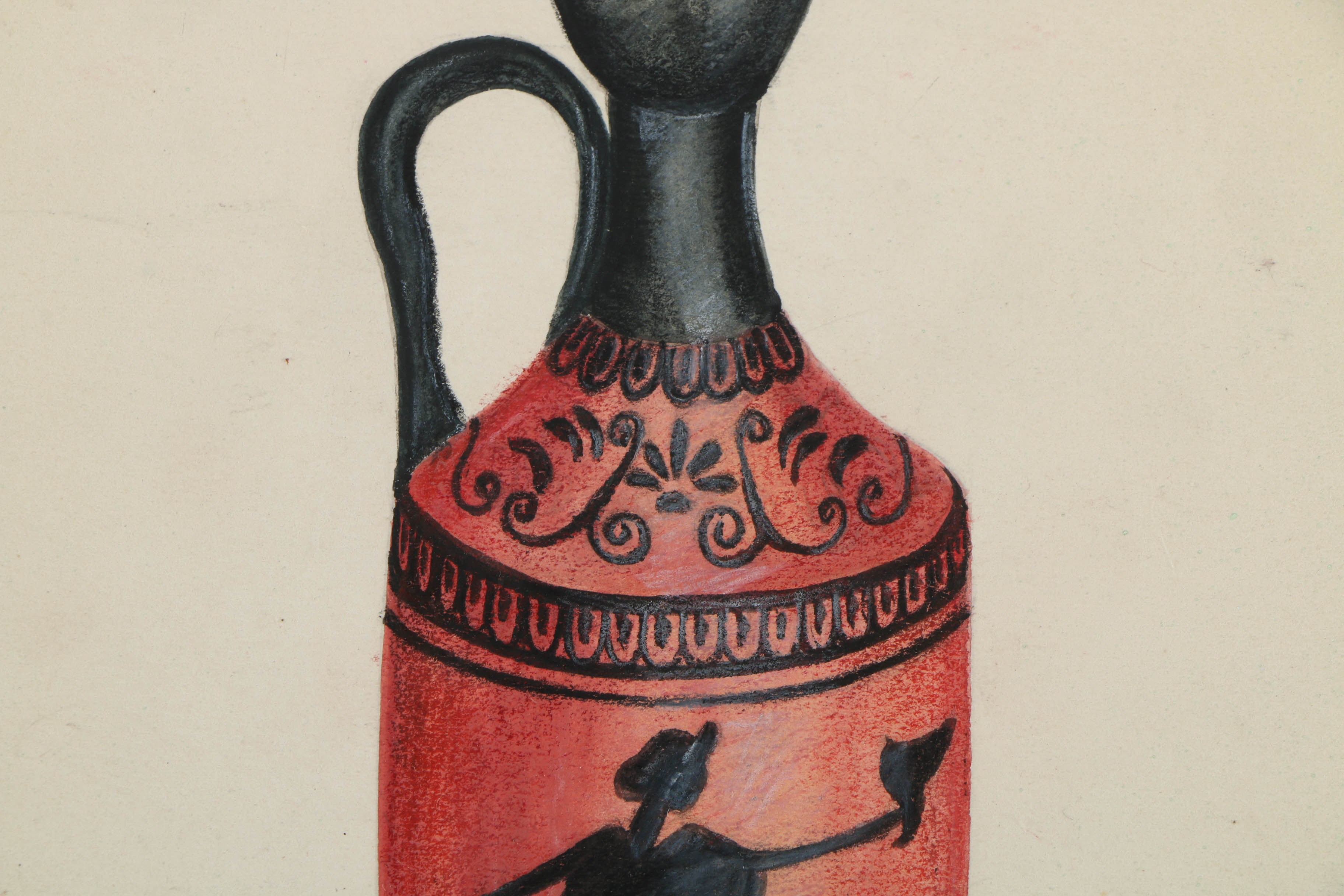 Pair of Ink and Pencil Drawings of Greek Style Vases