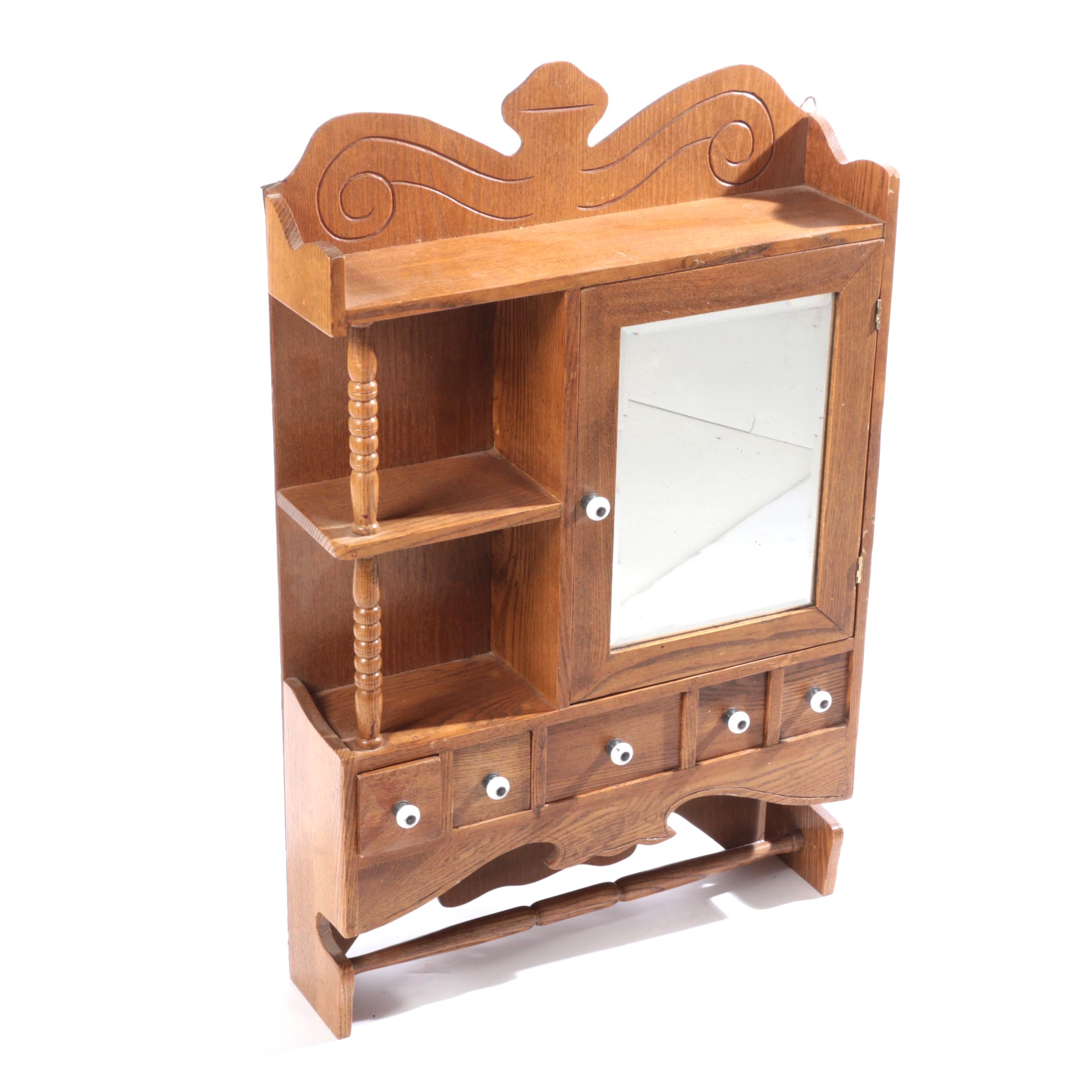 Oak Wall Mount Curio Cabinet with Mirror