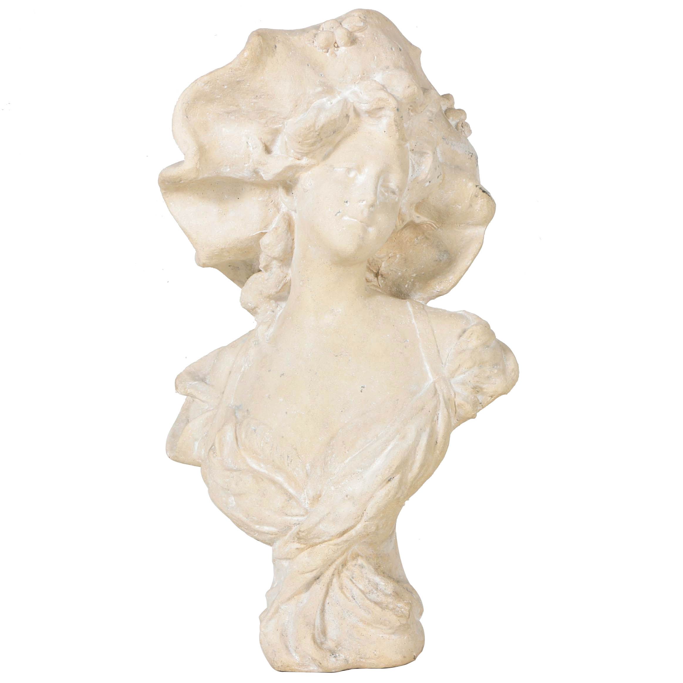 Reproduction Plaster Bust After Morin of a Gibson Girl with a Hat