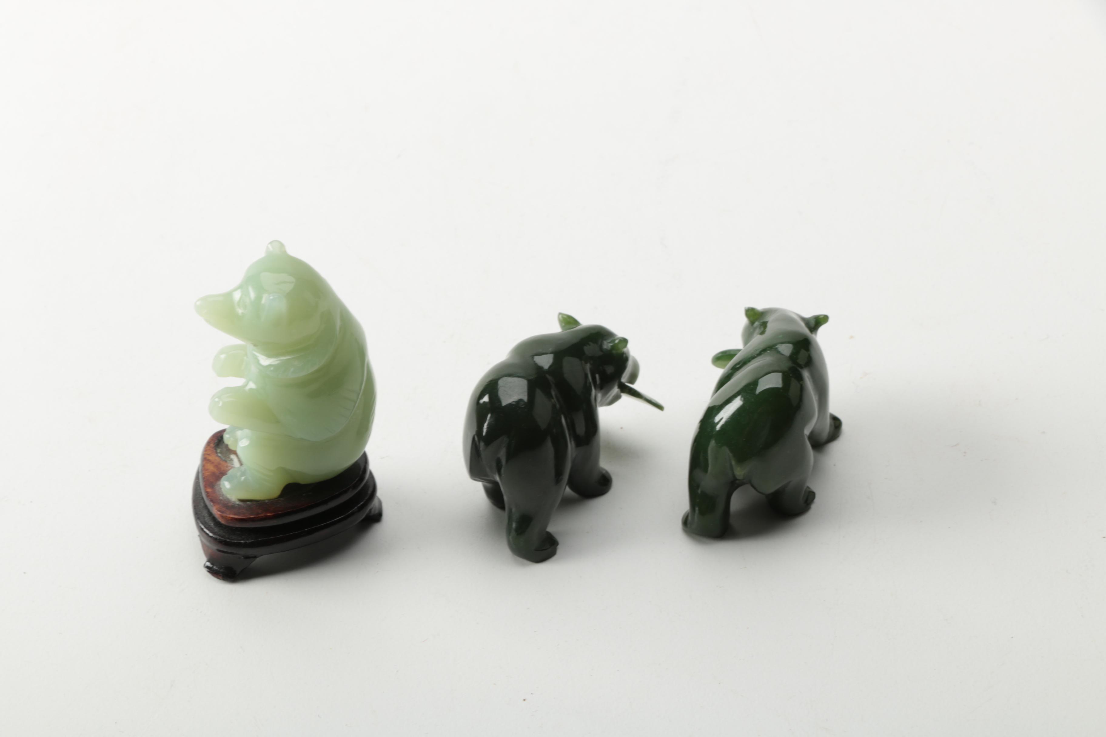 Serpentine and Bowenite Bear Figurines
