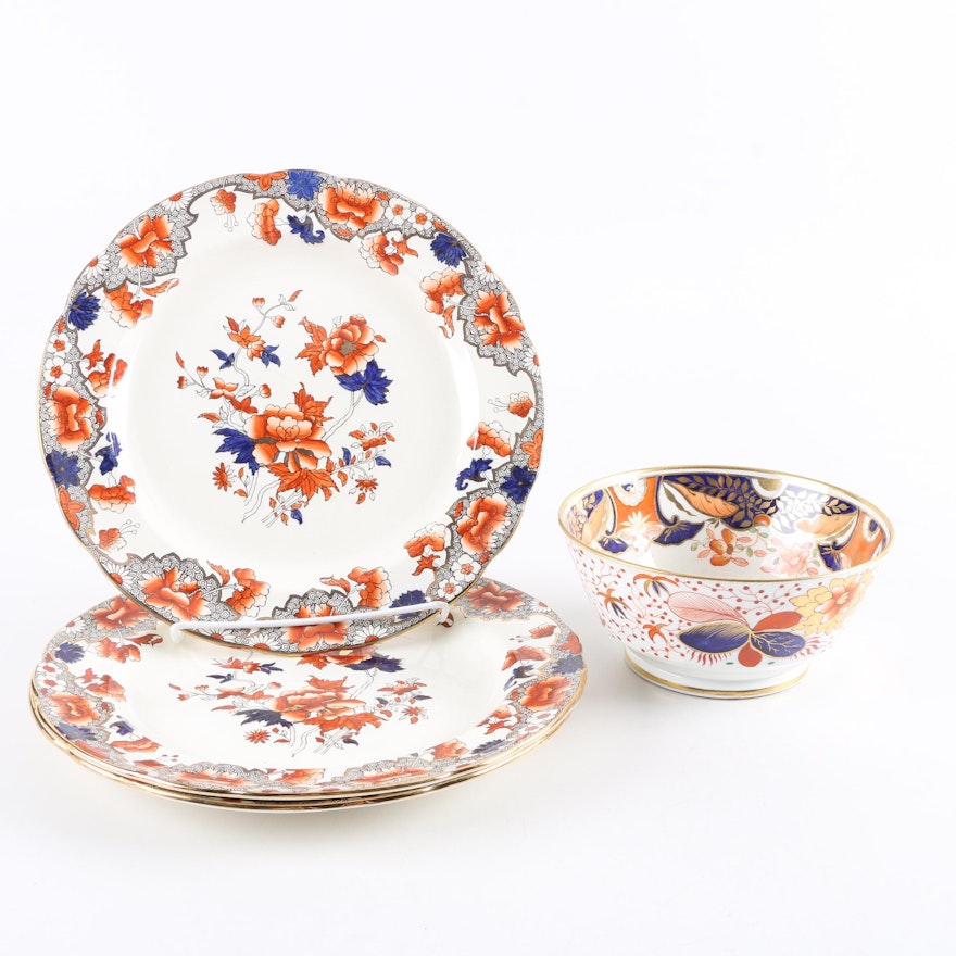 Antique Regency Imari Bowl Circa 1805-30 with Copeland Spode Plates