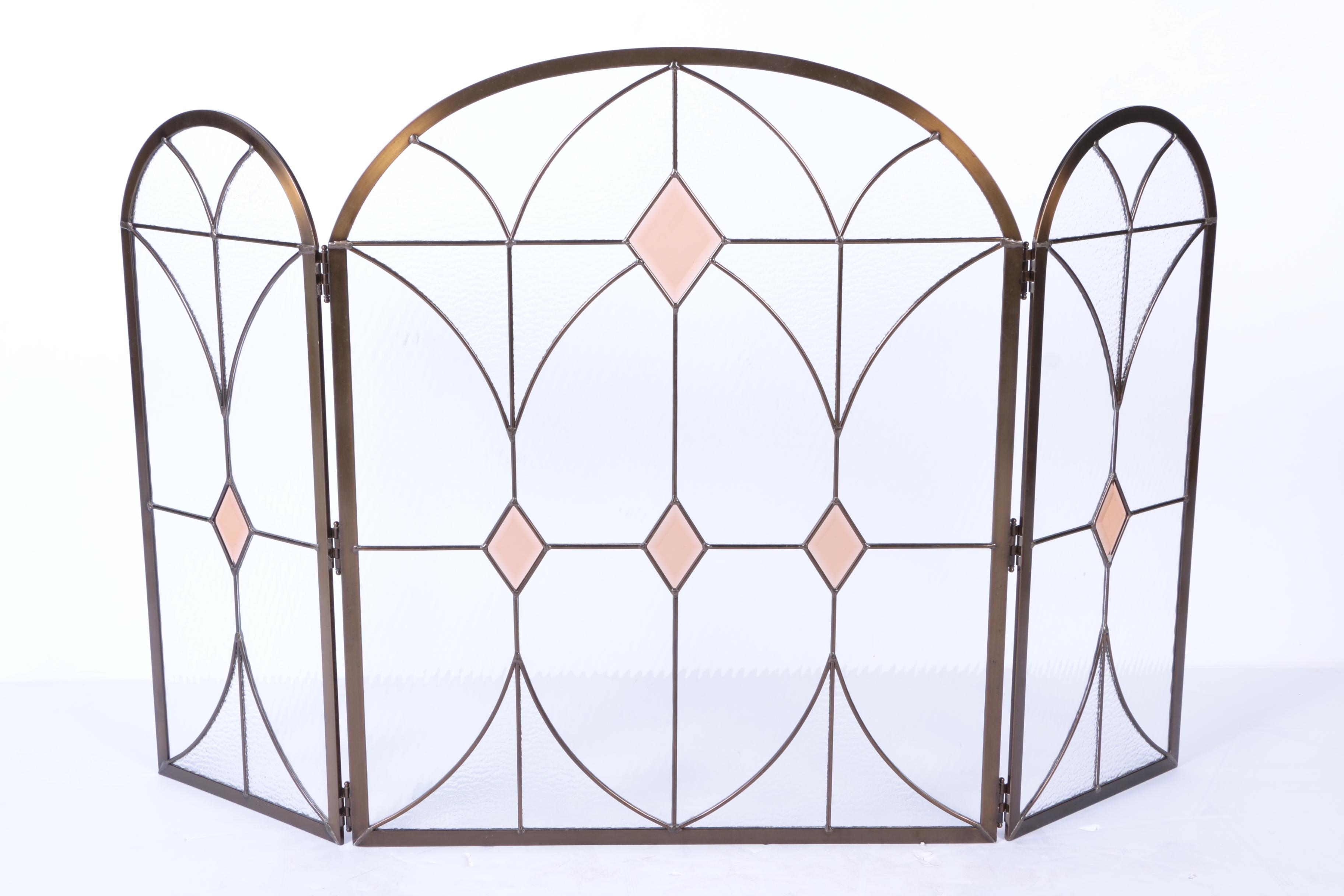 Stained Glass Fireplace Screen and Tools