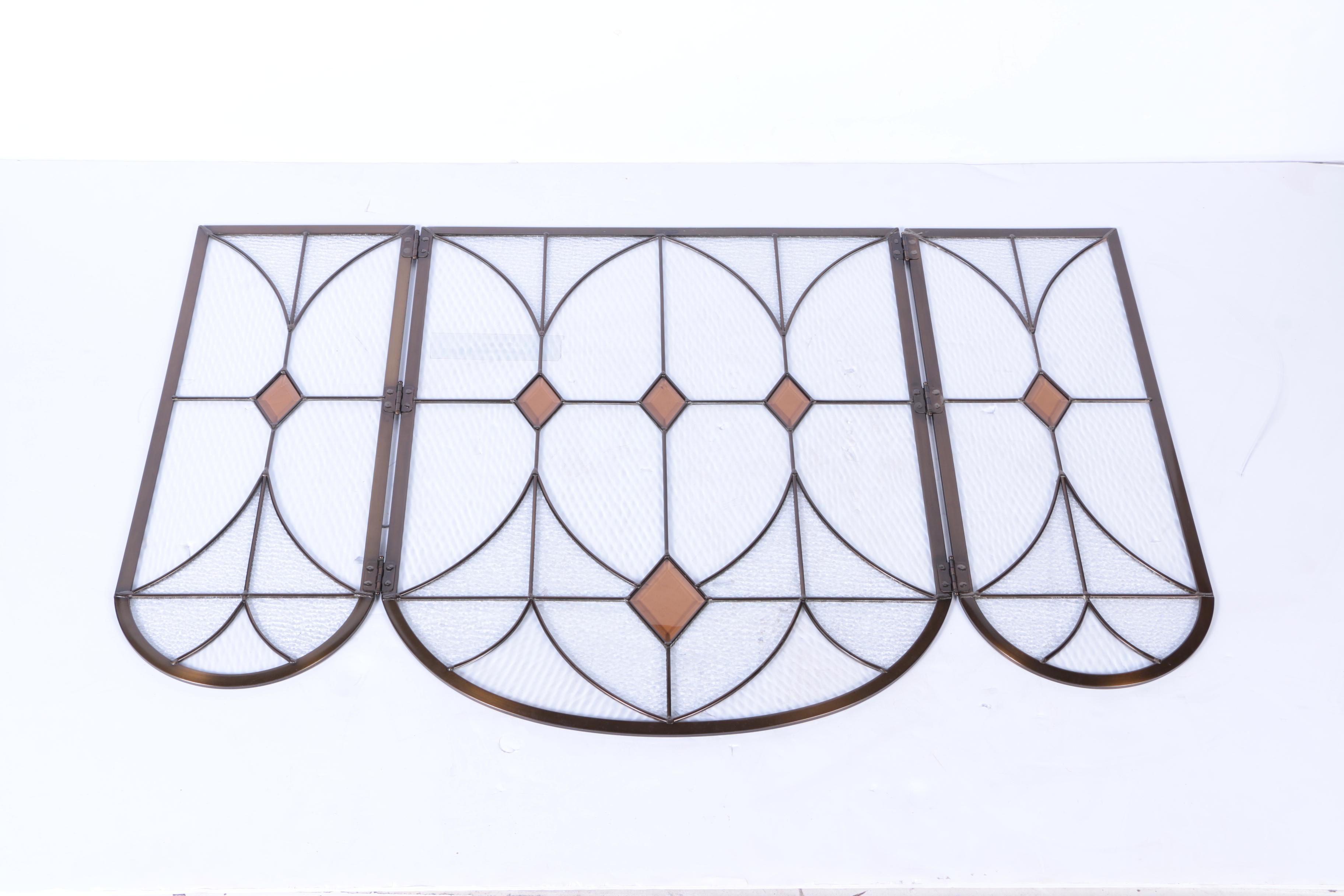Stained Glass Fireplace Screen and Tools