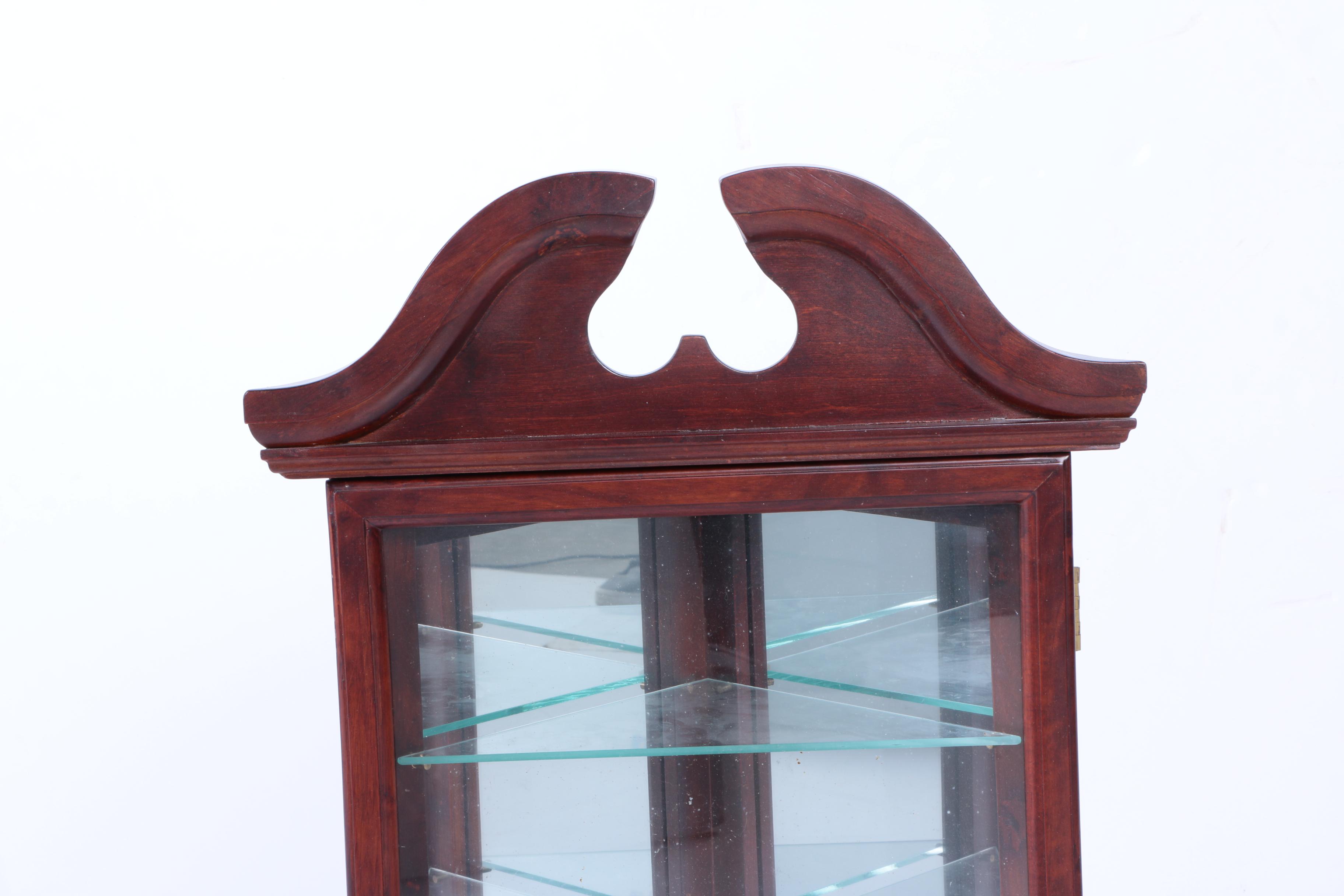 Federal Style Cherry Wall Mounted Corner Curio Cabinet