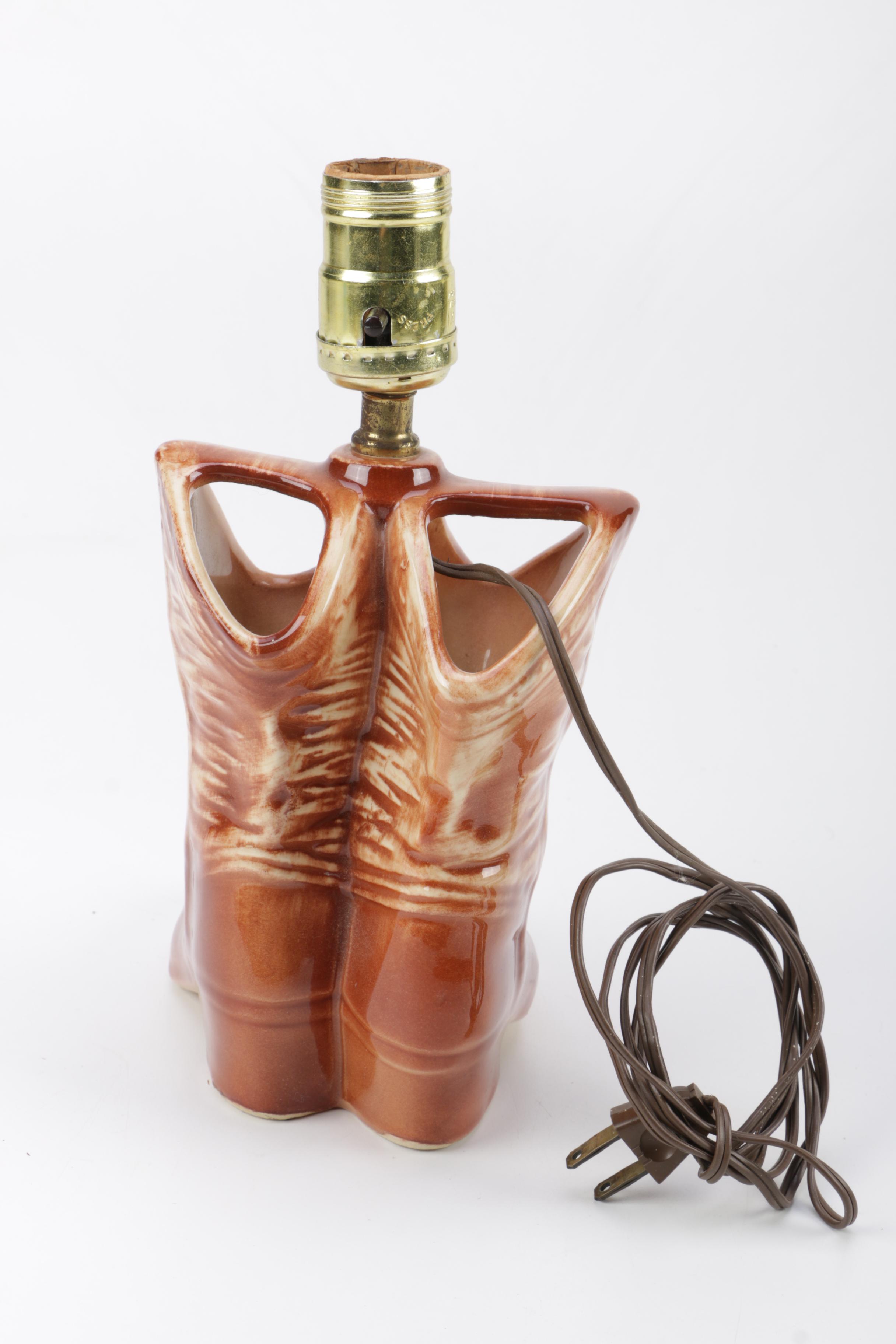 Vintage McCoy Ceramic Boots Table Lamp