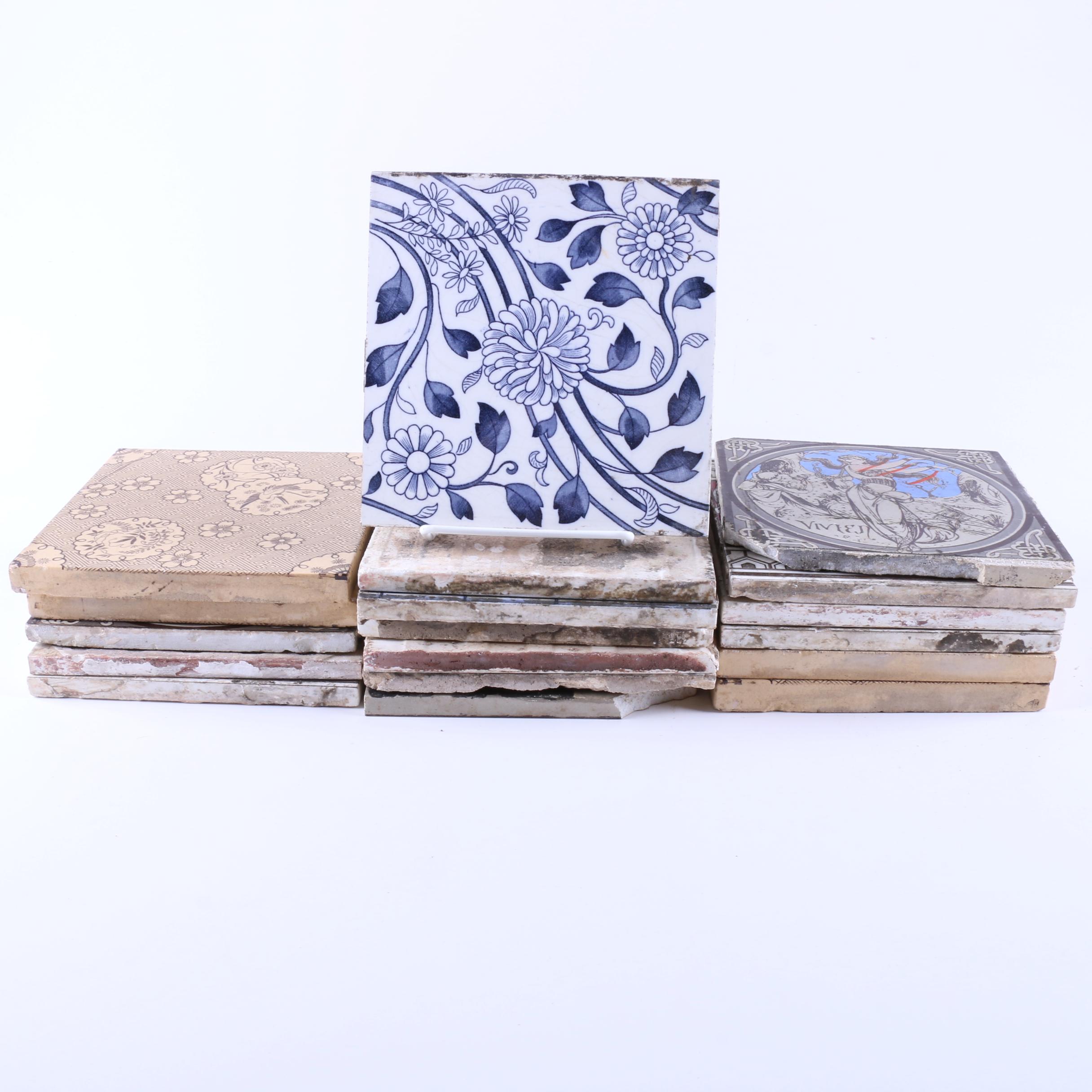 Antique Aesthetic Movement Ceramic Tiles including Minton "Le Morte d'Arthur"