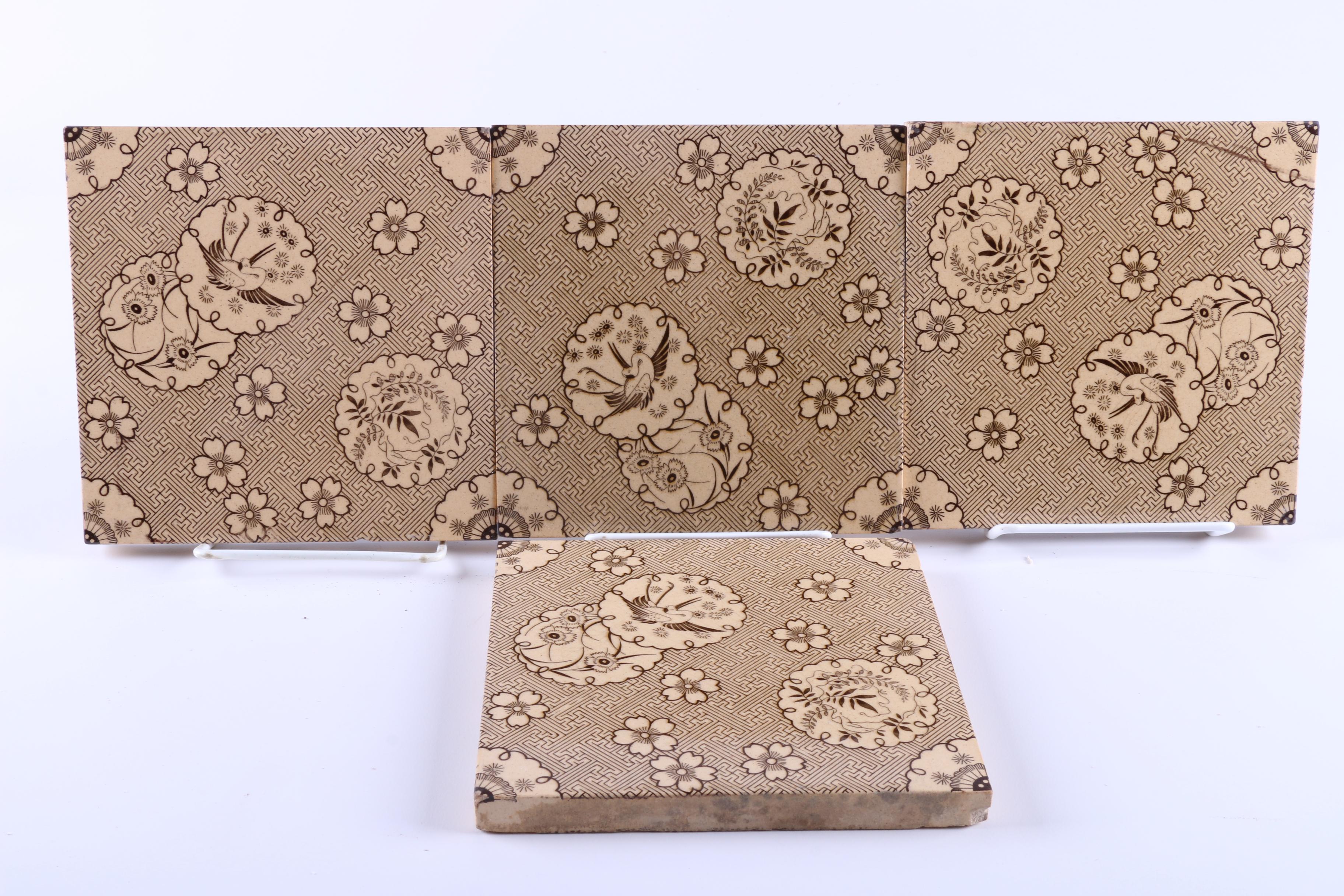 Antique Aesthetic Movement Ceramic Tiles including Minton "Le Morte d'Arthur"