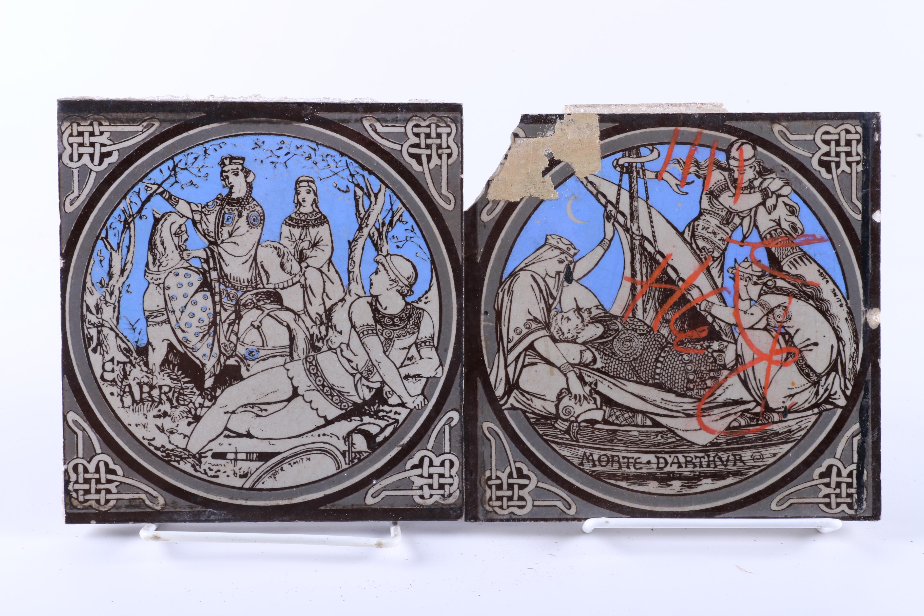 Antique Aesthetic Movement Ceramic Tiles including Minton "Le Morte d'Arthur"