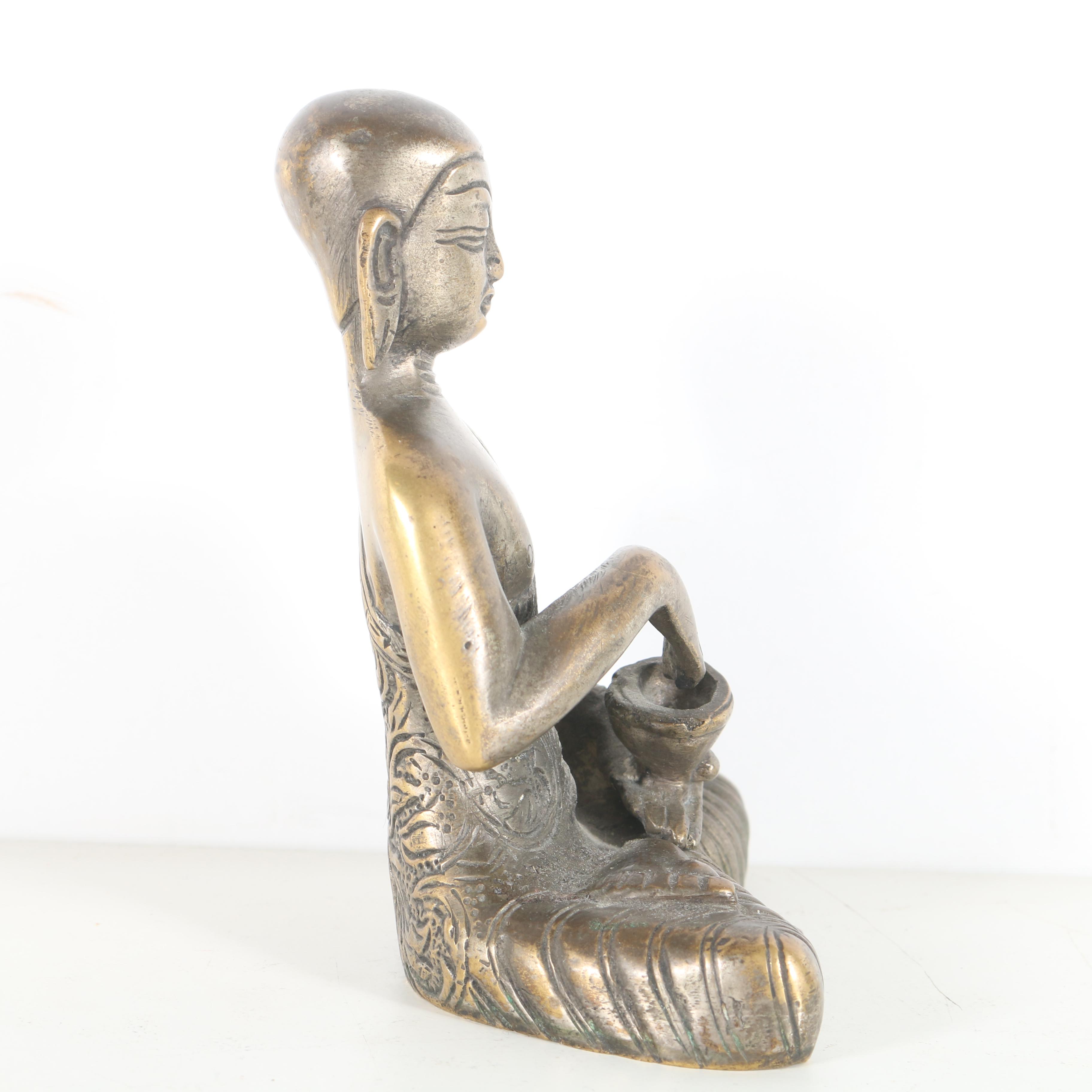 Tibetan Style Bronze-Tone Arhat Figurine