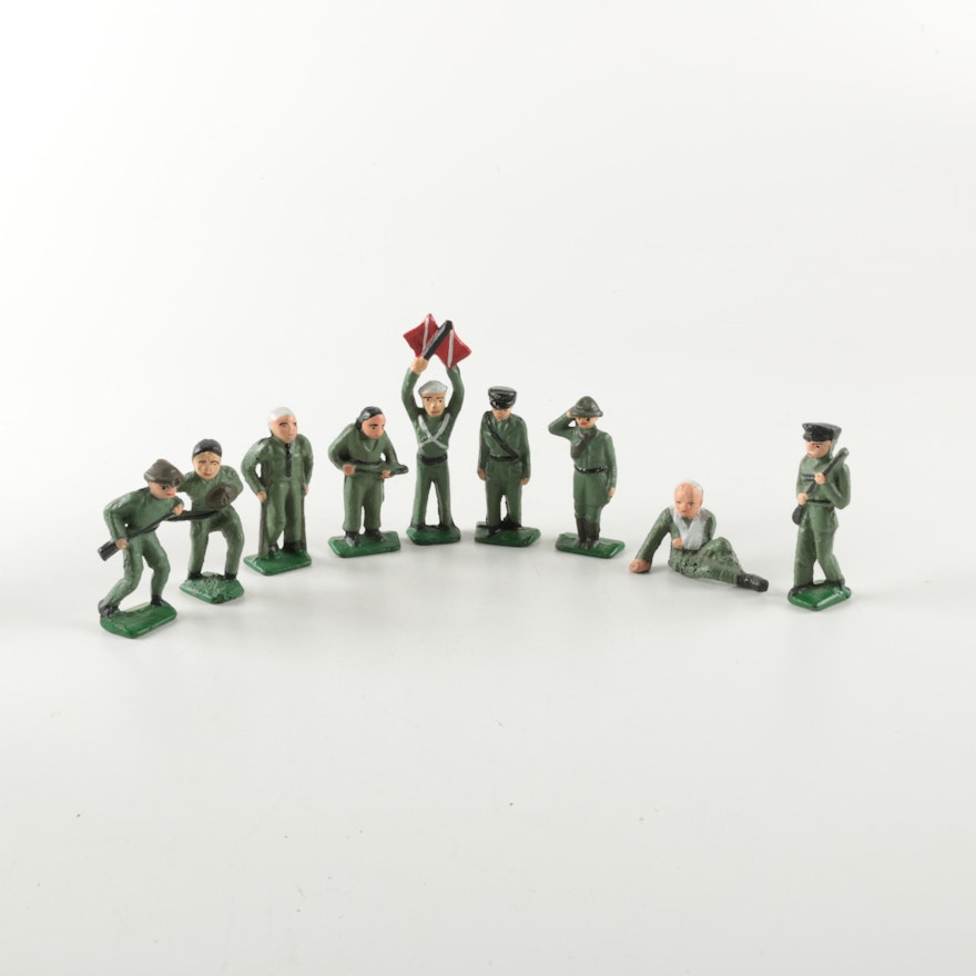 Set of Nine Metal Toy Soldier Figurines