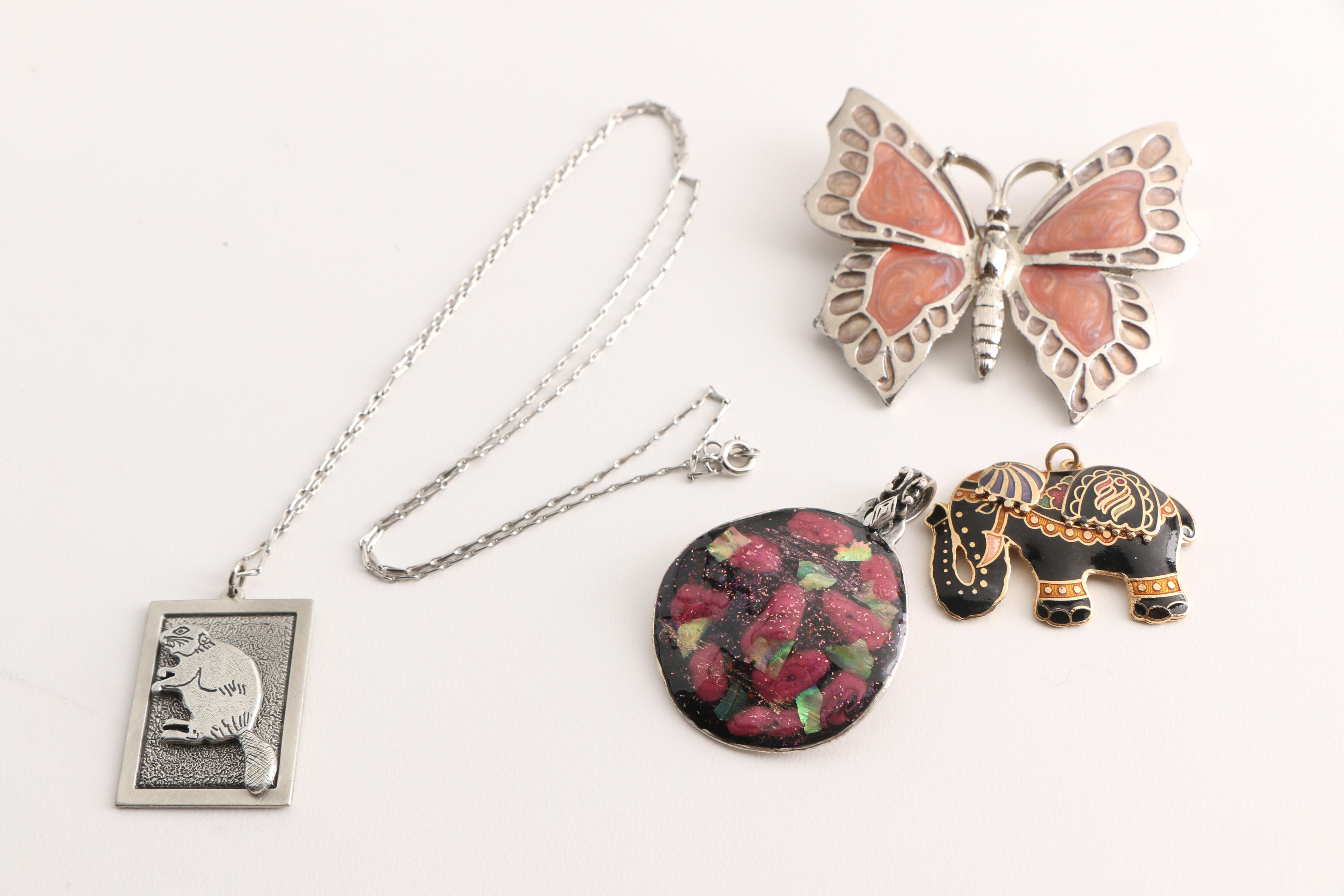 Assorted Costume Jewelry Including Chinese Lacquer and Red Jasper