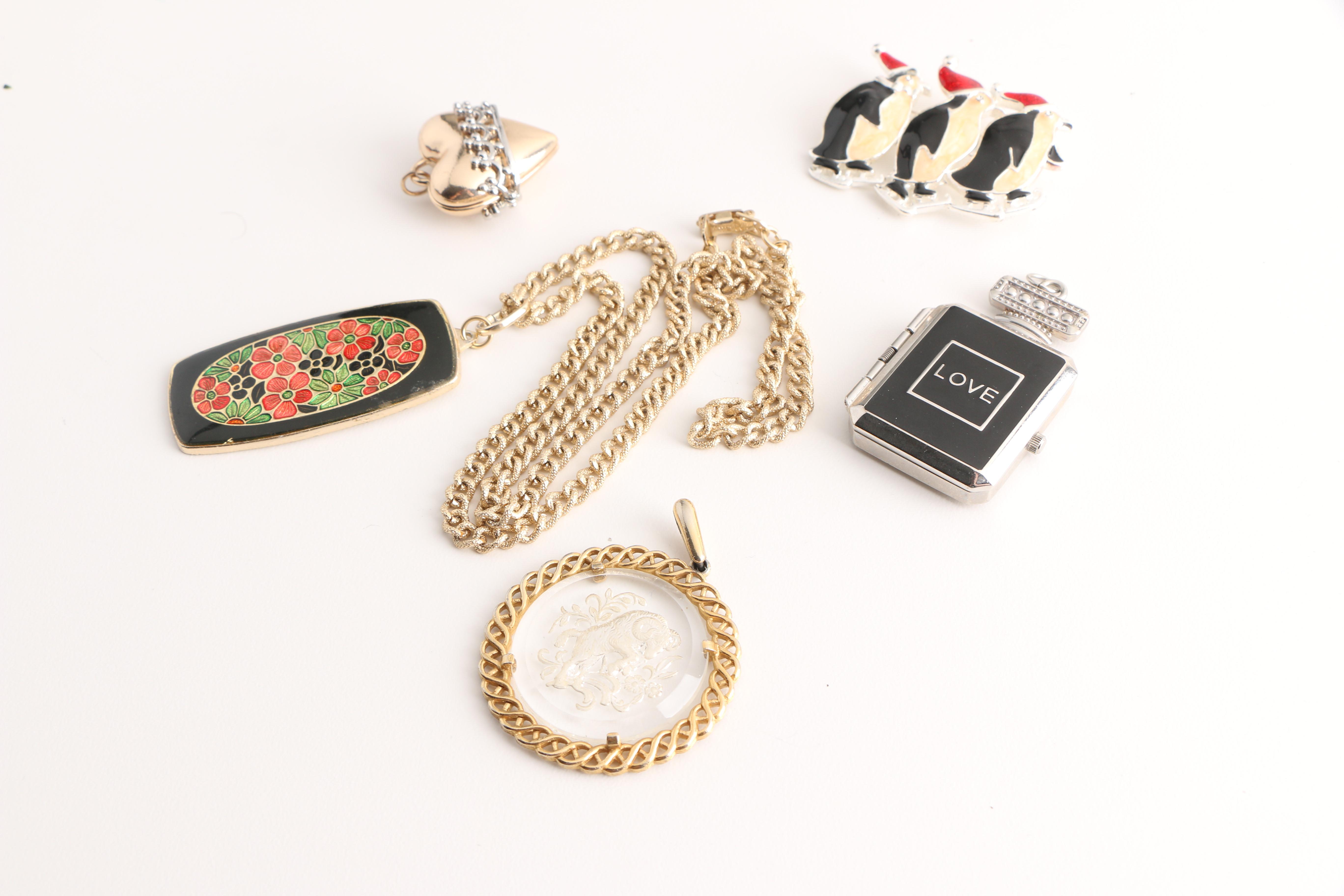 Assorted Costume Jewelry Including Chinese Lacquer and Red Jasper