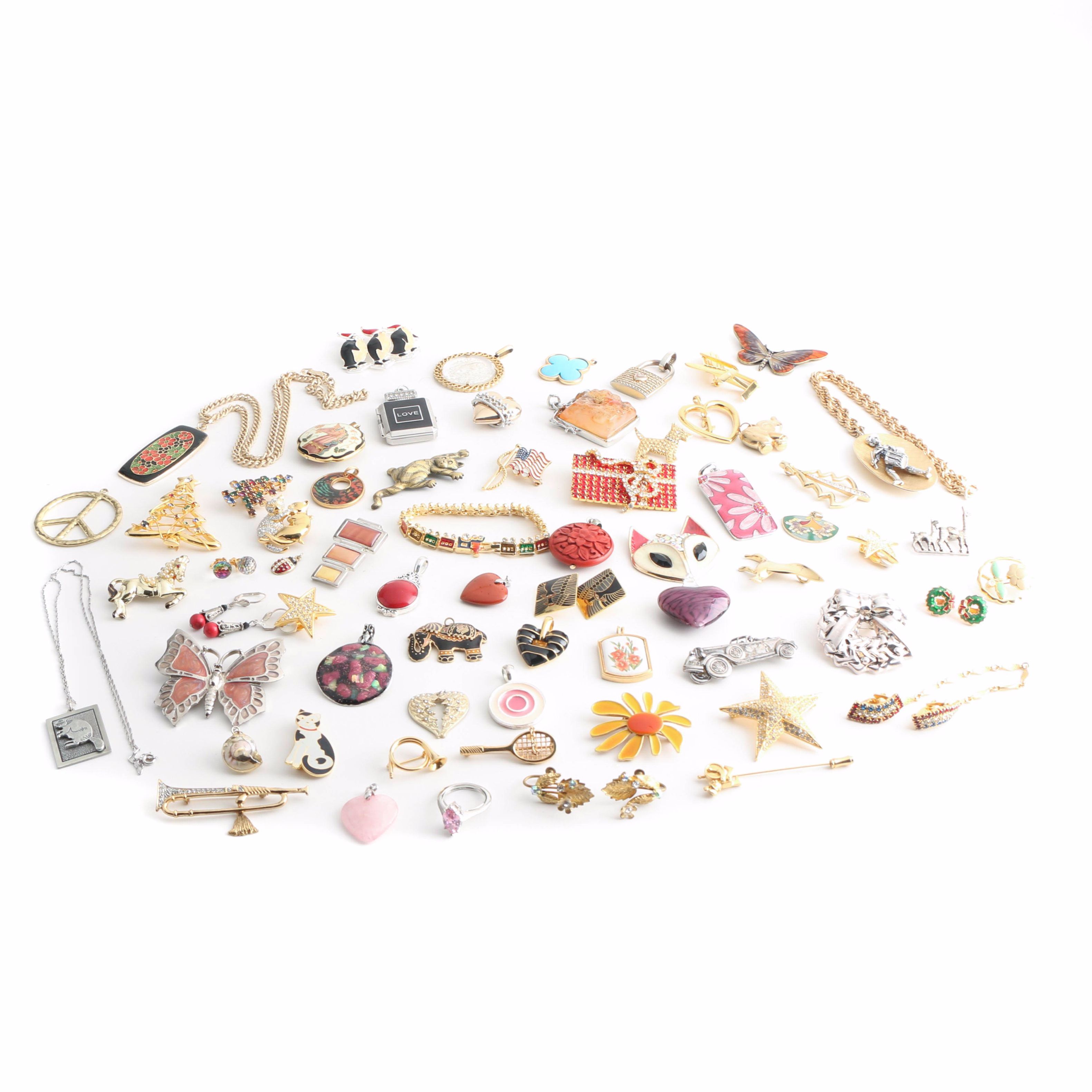 Assorted Costume Jewelry Including Chinese Lacquer and Red Jasper