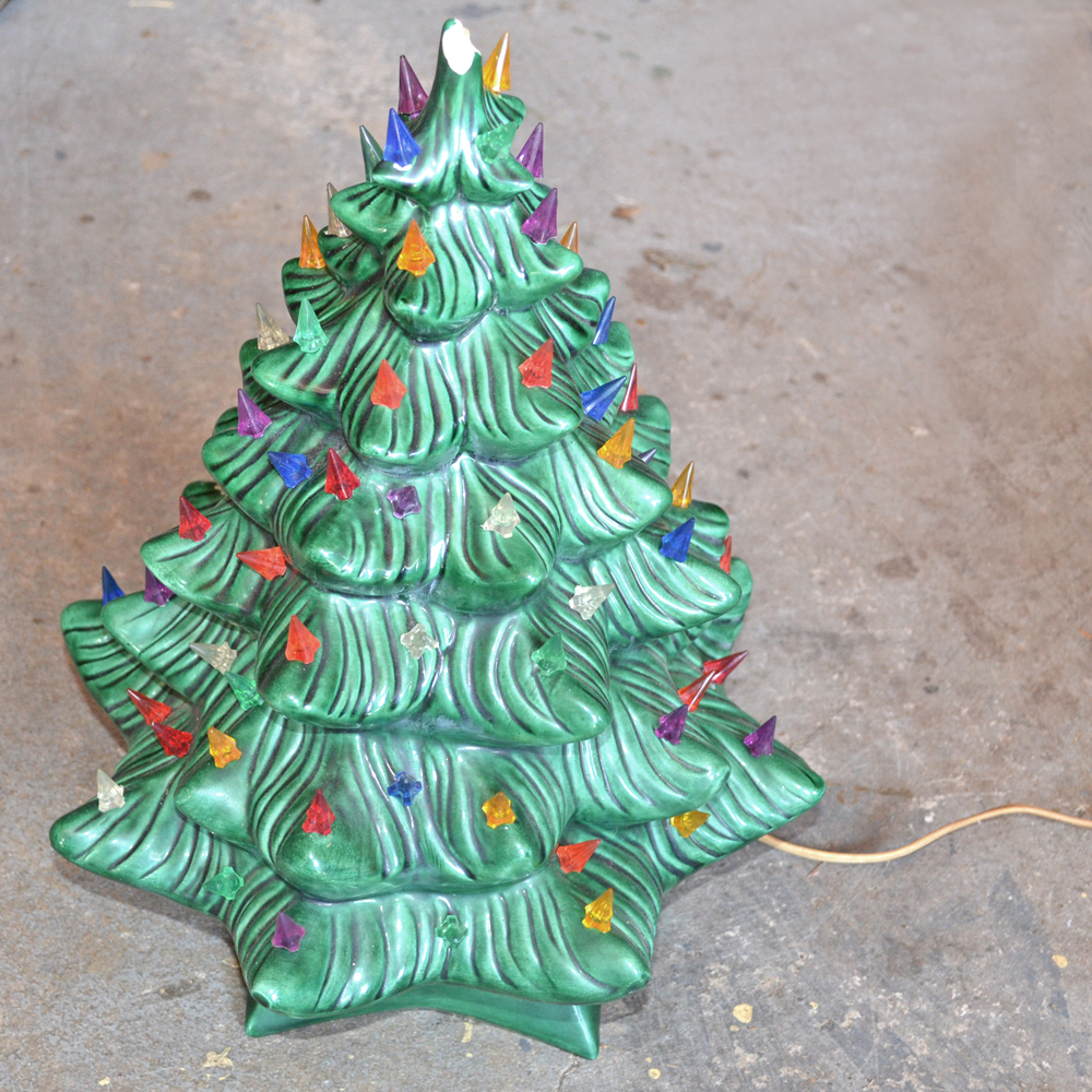 Vintage Lighted Green Ceramic Christmas Tree