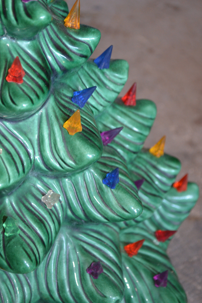 Vintage Lighted Green Ceramic Christmas Tree