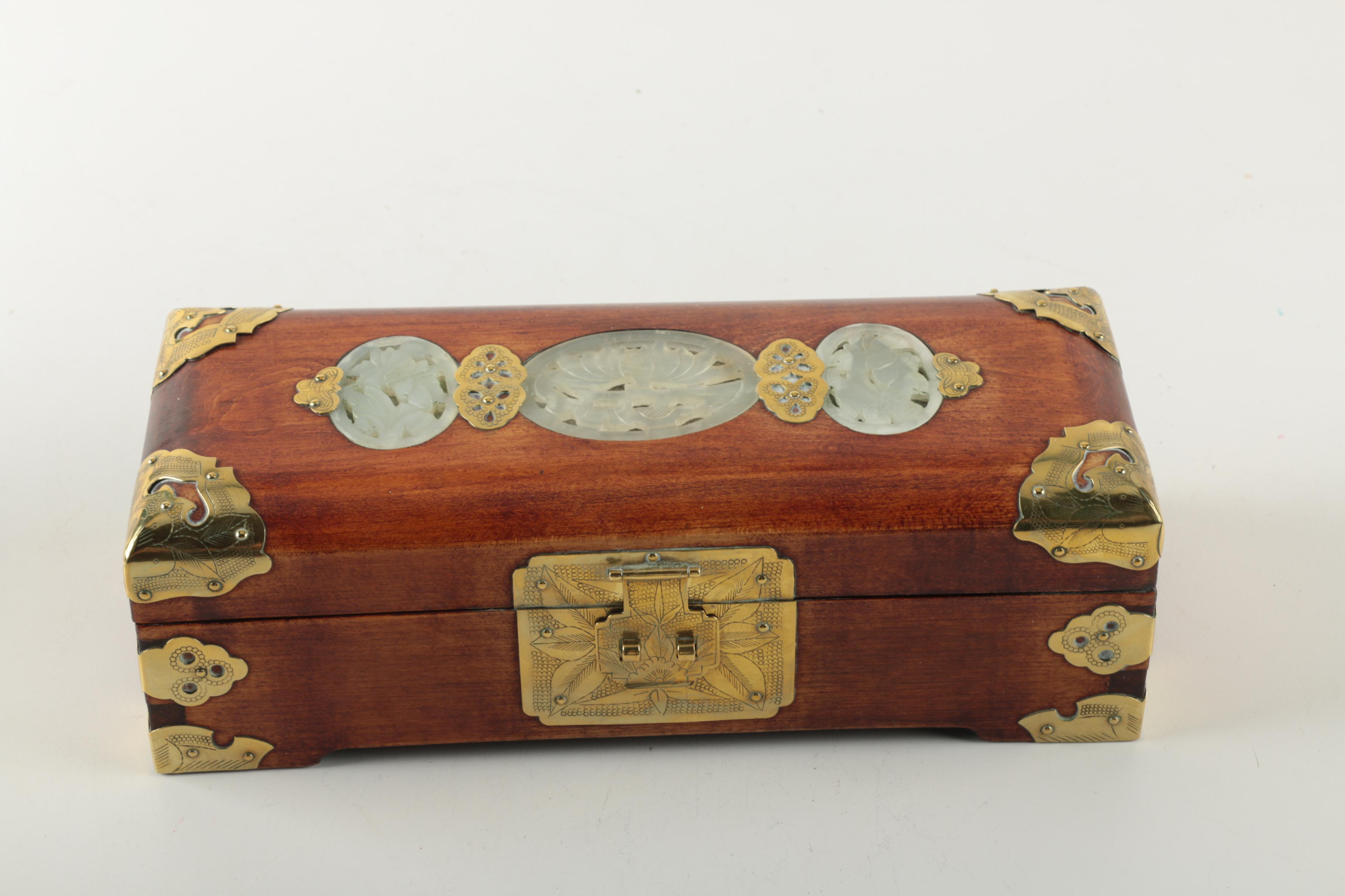 Chinese Jewelry Box with Carved Bowenite Accents