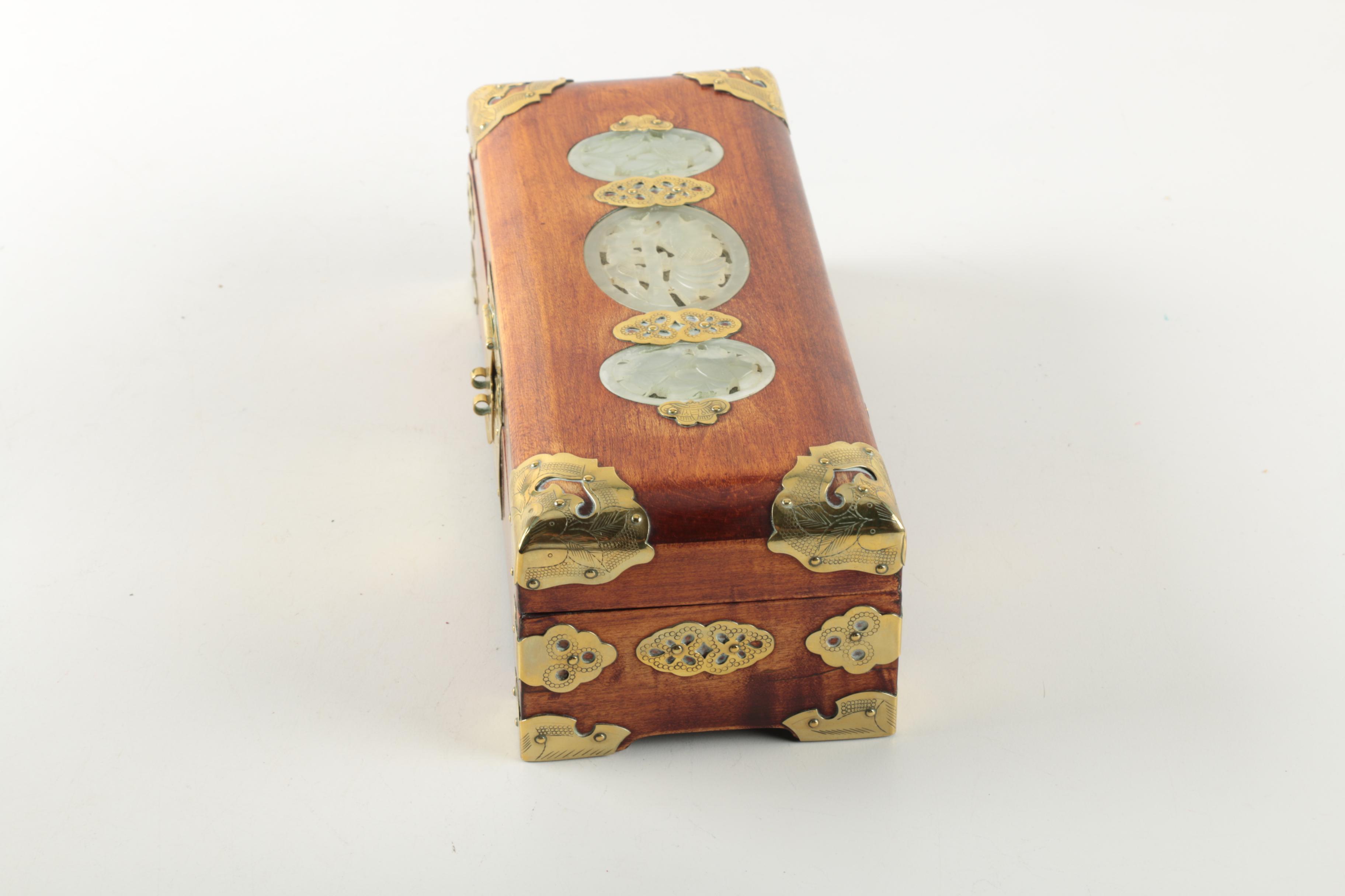 Chinese Jewelry Box with Carved Bowenite Accents