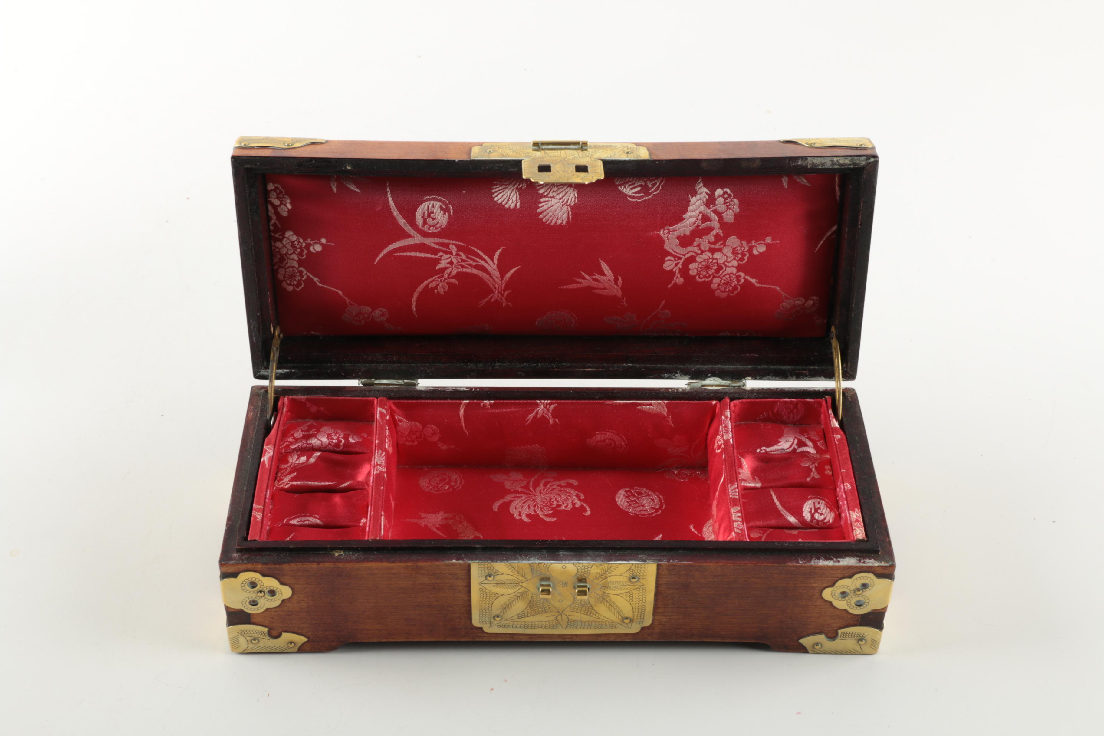 Chinese Jewelry Box with Carved Bowenite Accents