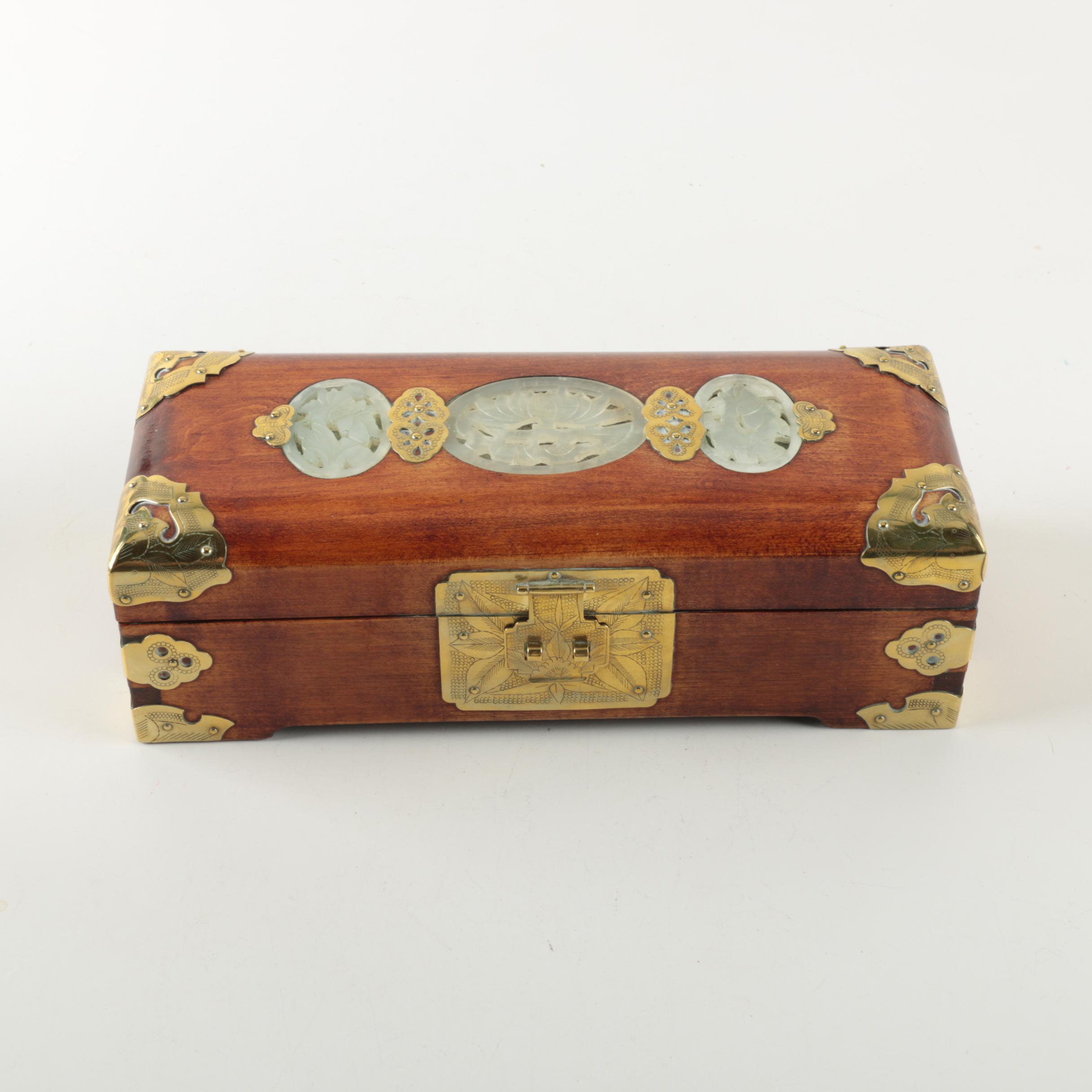 Chinese Jewelry Box with Carved Bowenite Accents