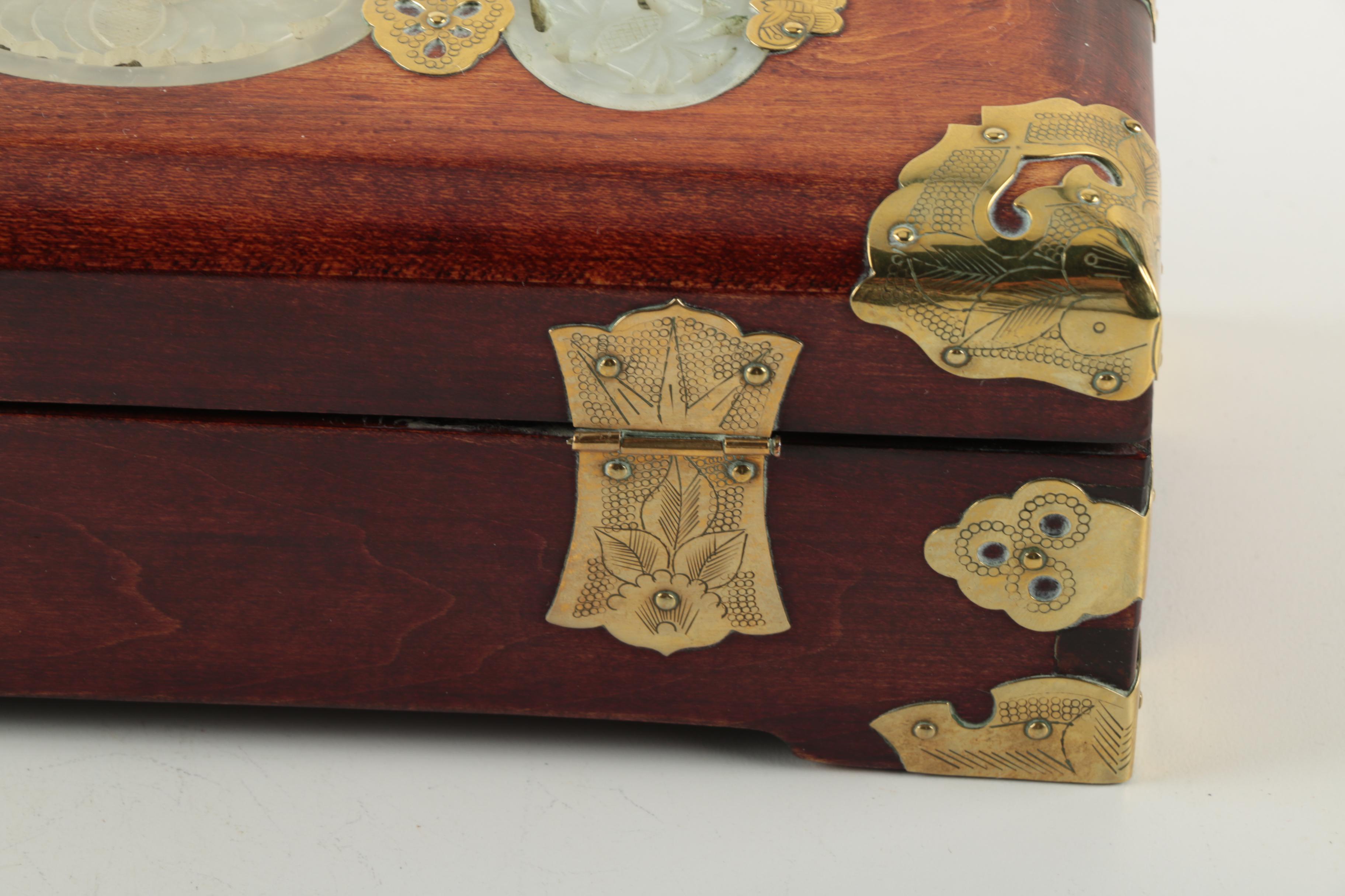 Chinese Jewelry Box with Carved Bowenite Accents