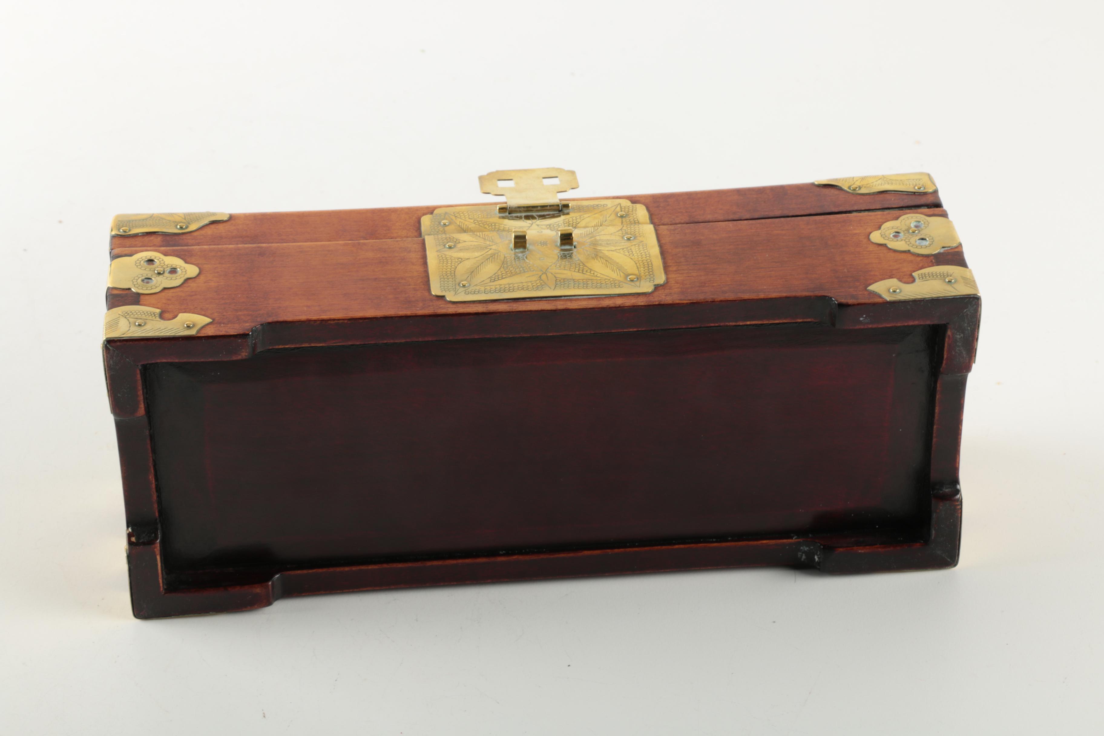 Chinese Jewelry Box with Carved Bowenite Accents