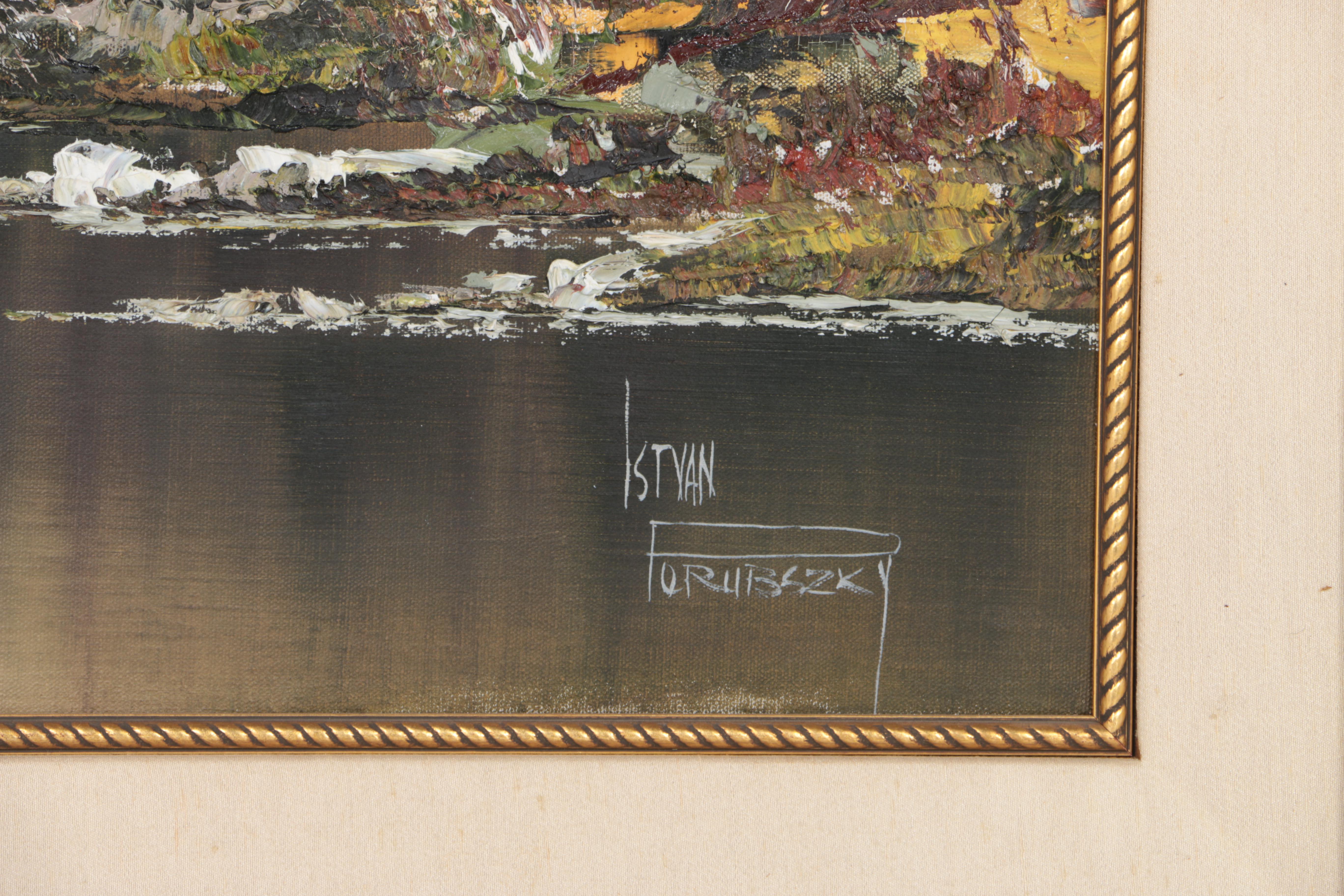 Istvan Porubszky Oil Painting on Canvas of Late Autumn Wilderness Landscape