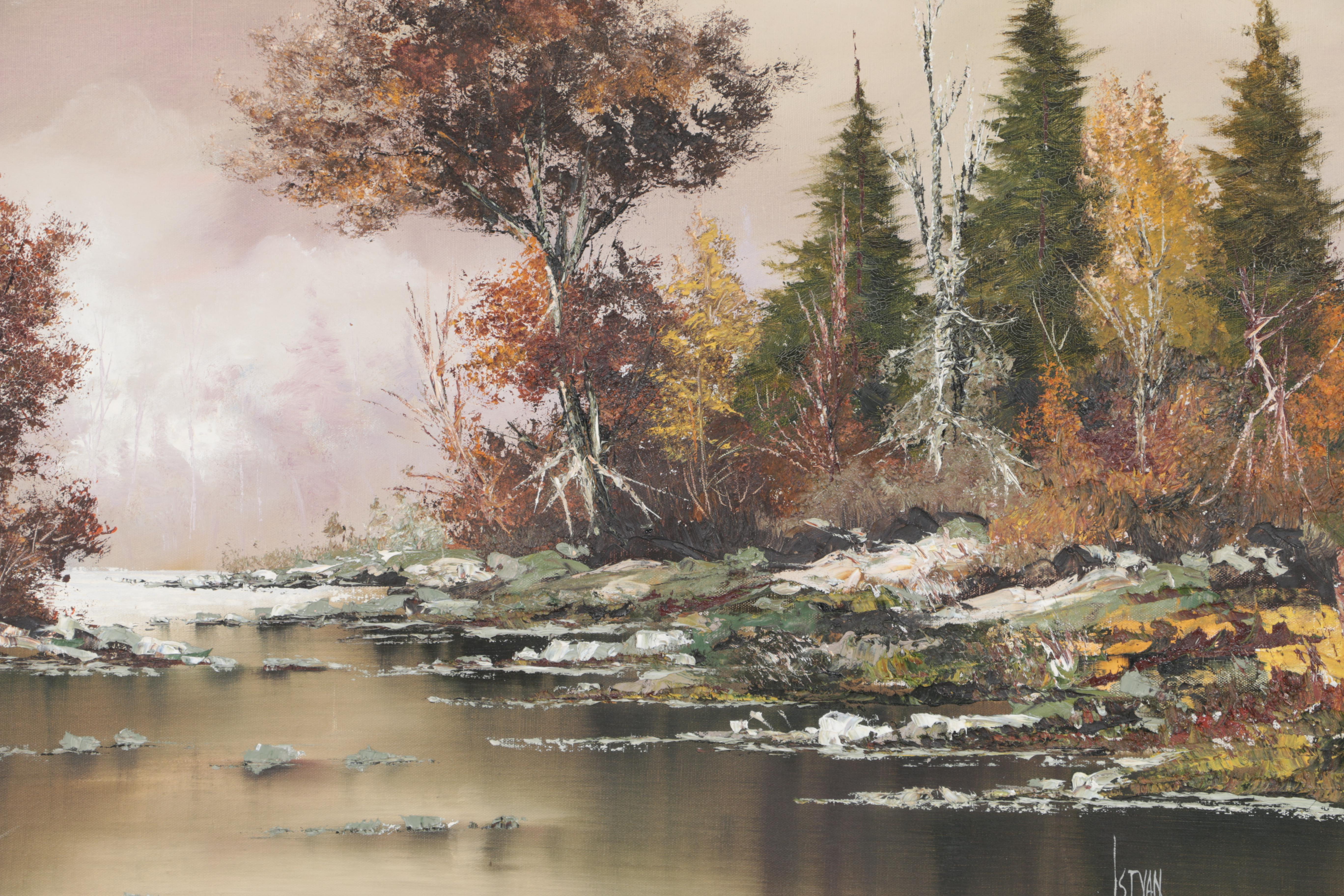 Istvan Porubszky Oil Painting on Canvas of Late Autumn Wilderness Landscape