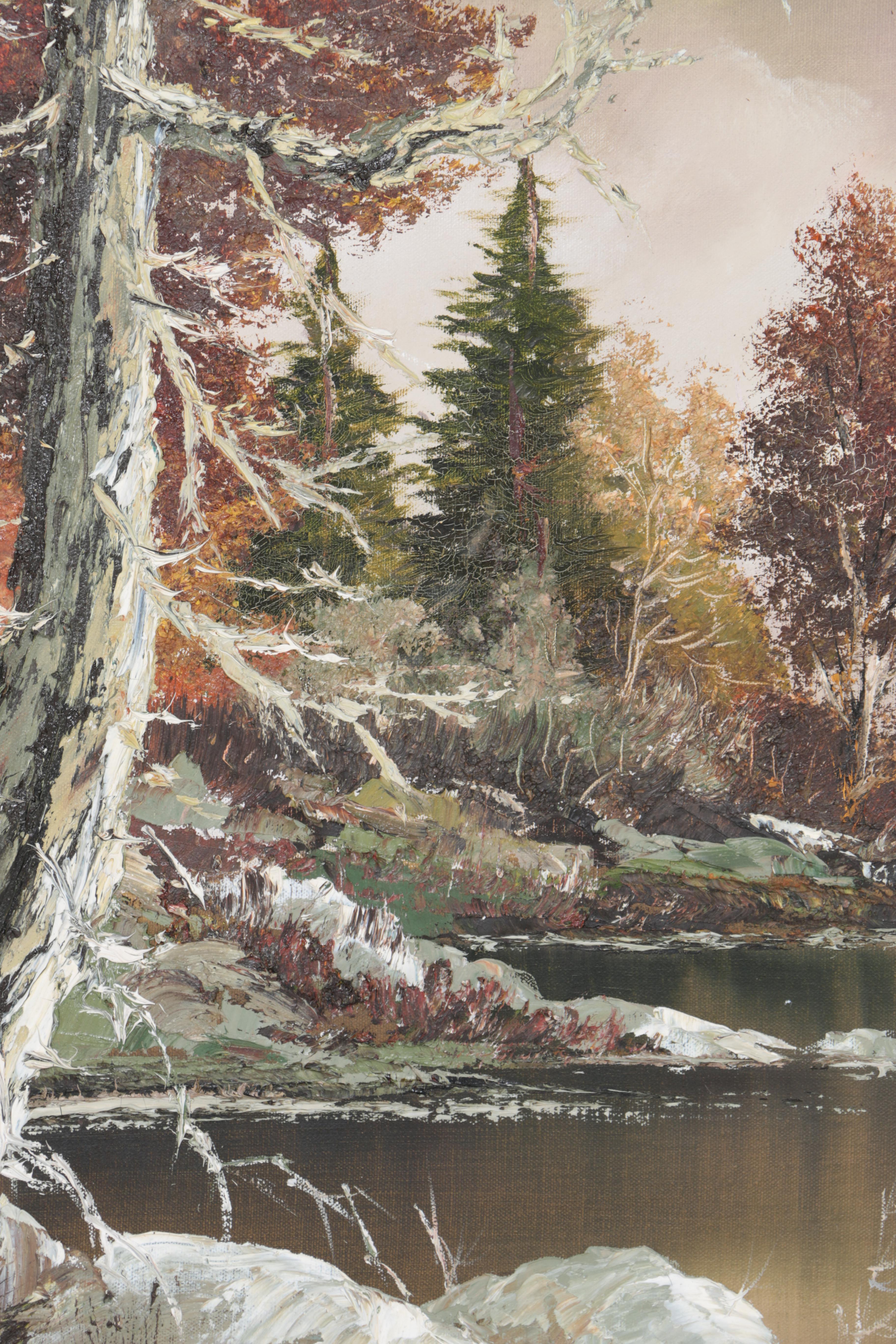 Istvan Porubszky Oil Painting on Canvas of Late Autumn Wilderness Landscape