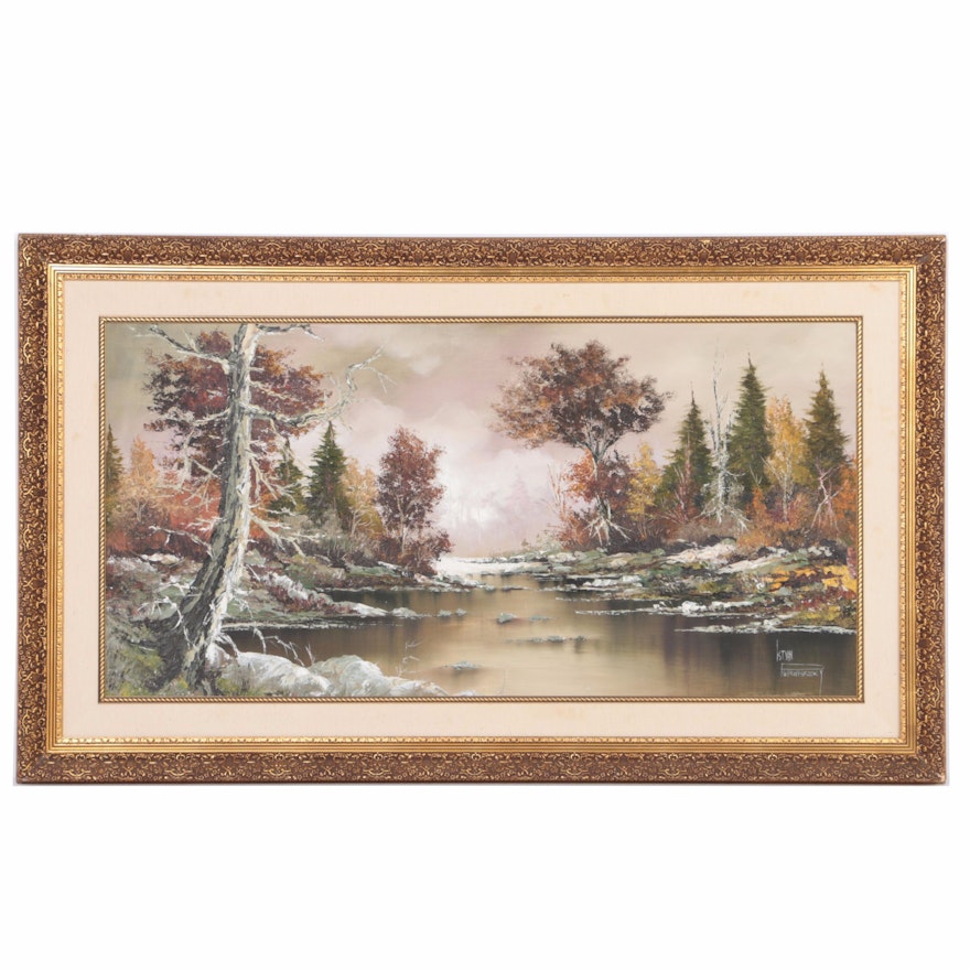 Istvan Porubszky Oil Painting on Canvas of Late Autumn Wilderness Landscape