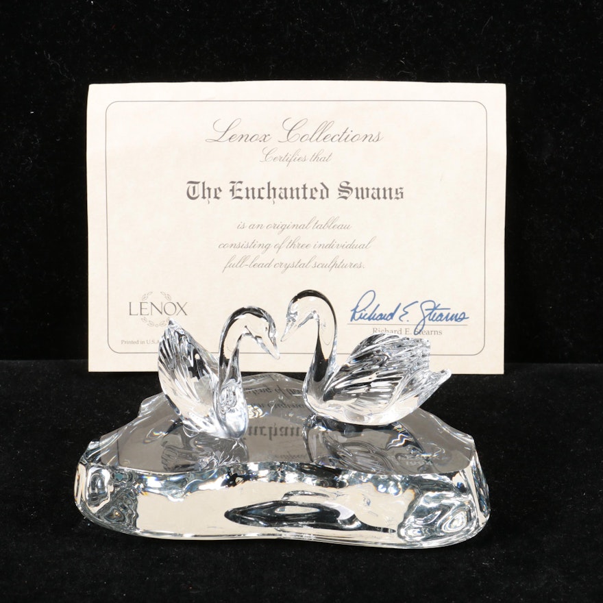 1994 Lenox Collections "The Enchanted Swans" Crystal Figurines