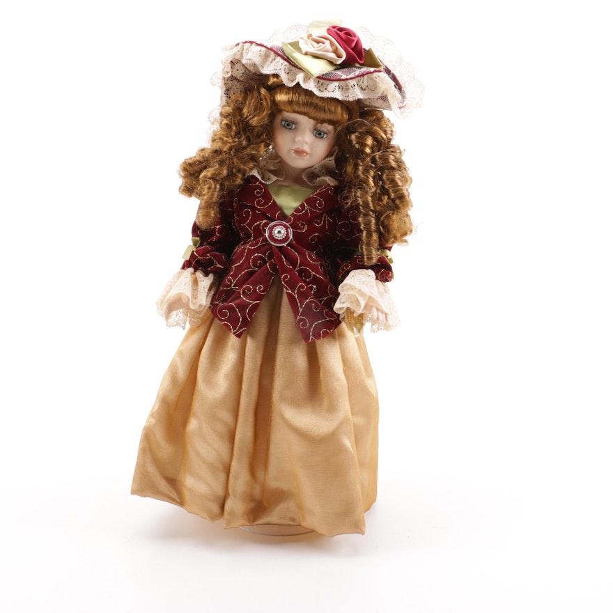 Porcelain Doll with Red Ringlet Hair